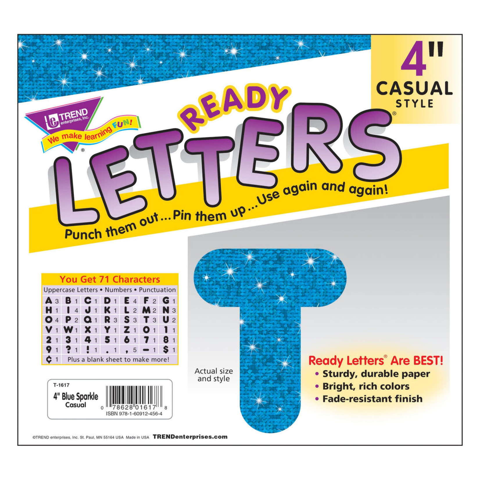TREND ENTERPRISES INC Blue Sparkle 4-Inch Casual Uppercase Ready Letters®