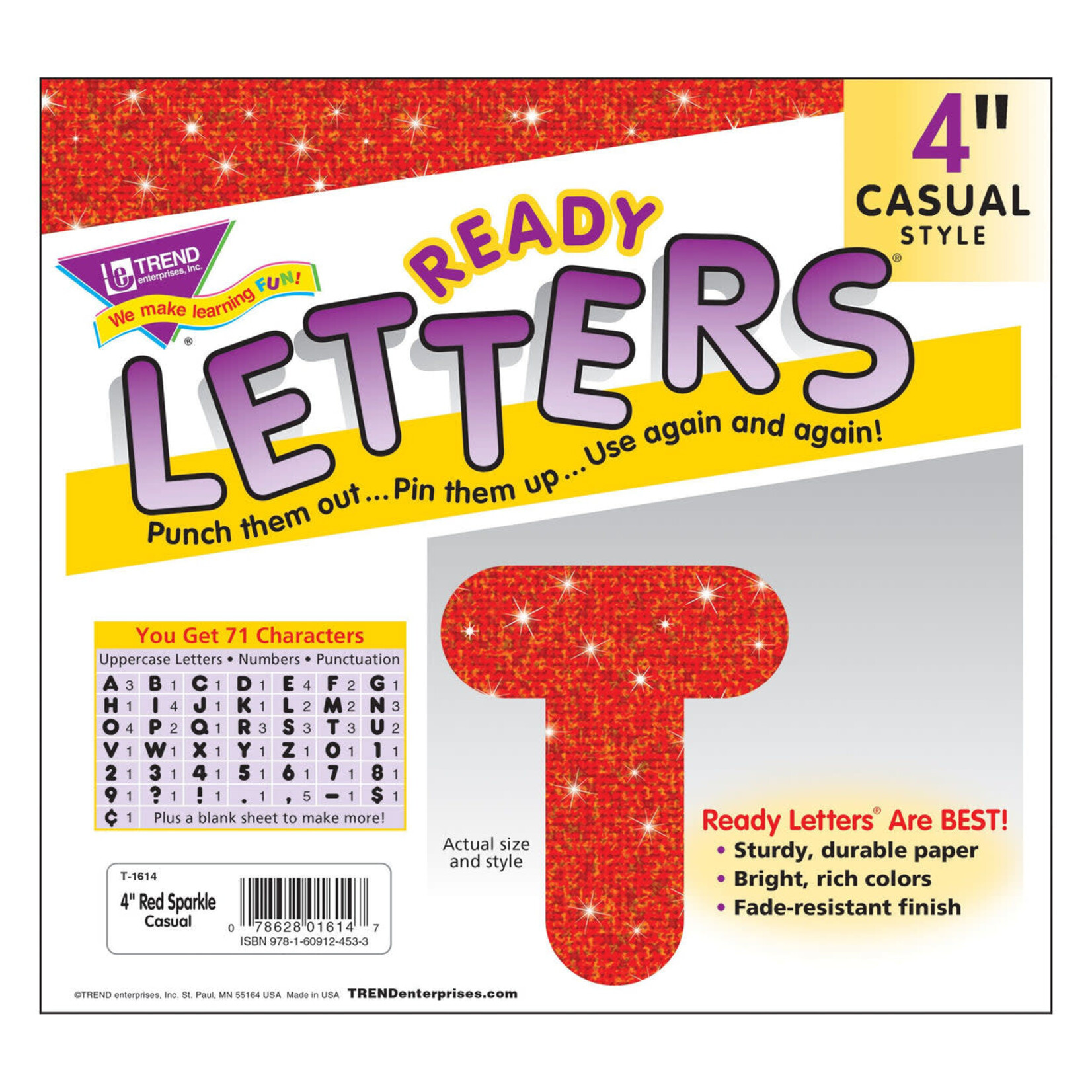 TREND ENTERPRISES INC Red Sparkle 4-Inch Casual Uppercase Ready Letters®
