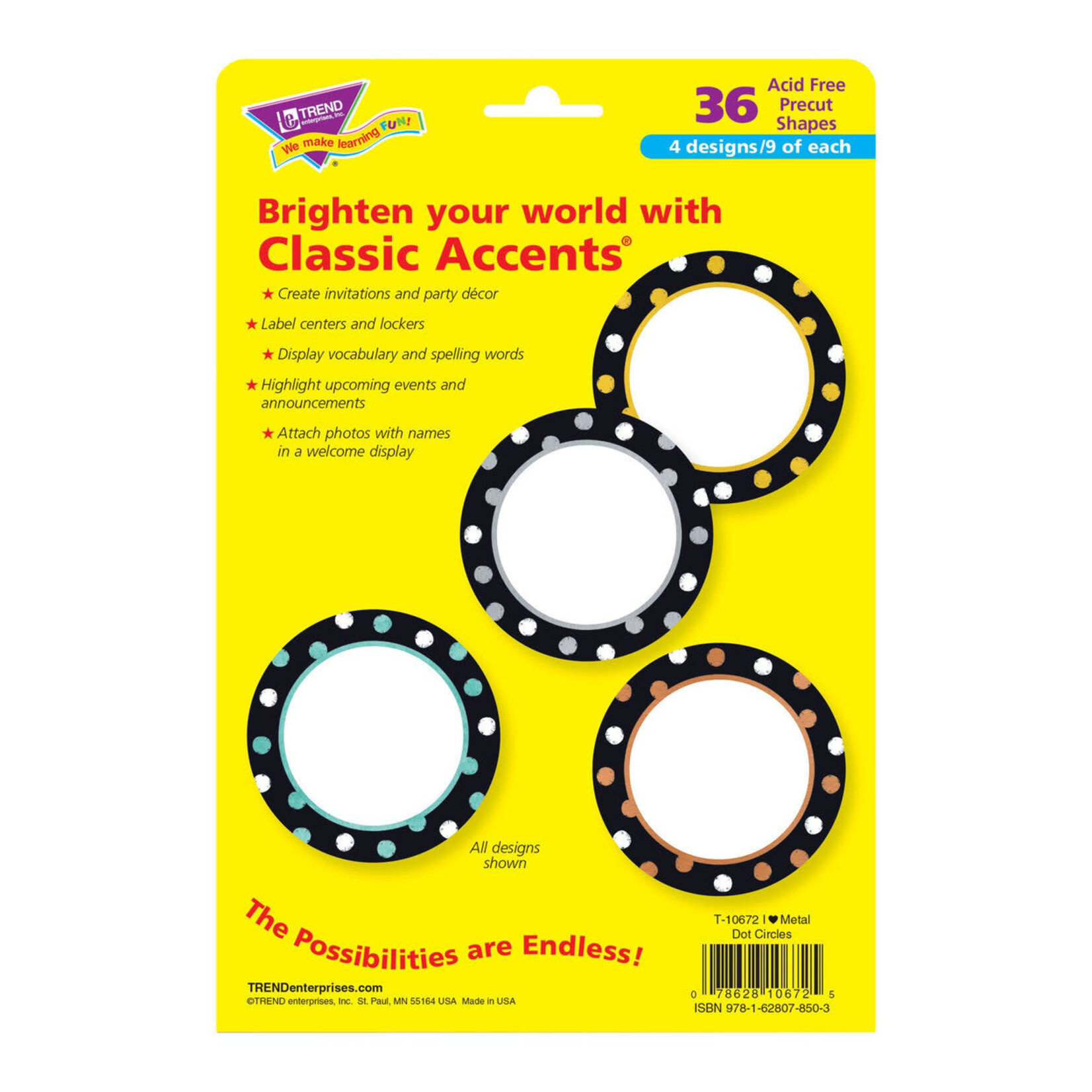TREND ENTERPRISES INC I ♥ Metal™ Dot Circles Classic Accents® Variety Pack