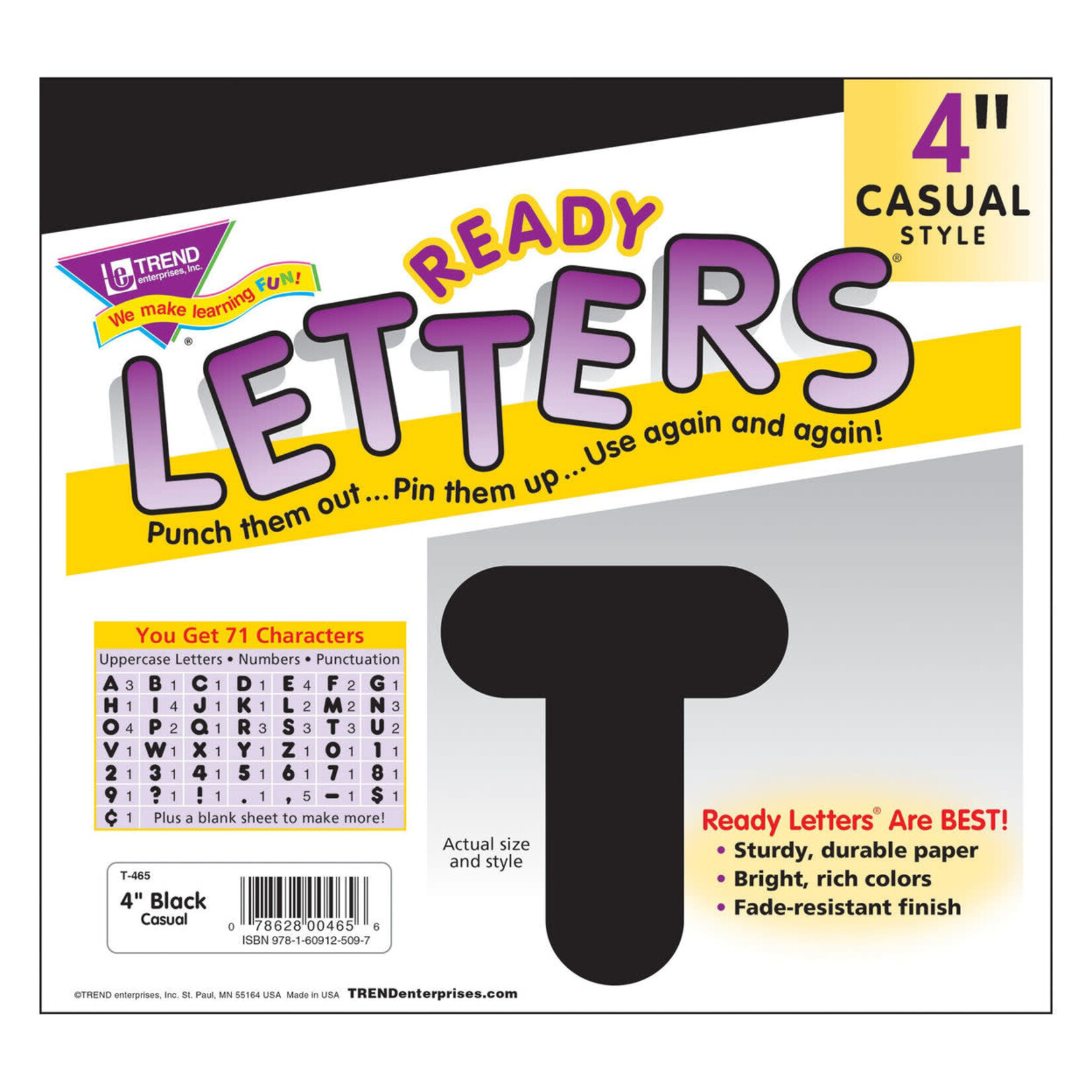 TREND ENTERPRISES INC Black 4-Inch Casual Uppercase Ready Letters®