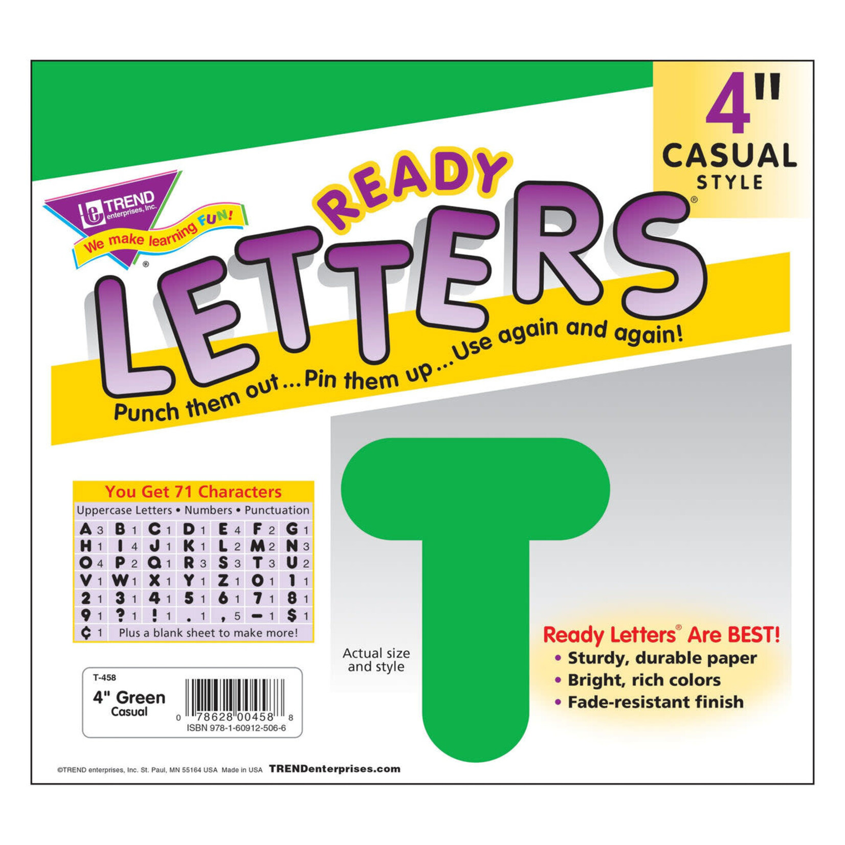 TREND ENTERPRISES INC Green 4-Inch Casual Uppercase Ready Letters®