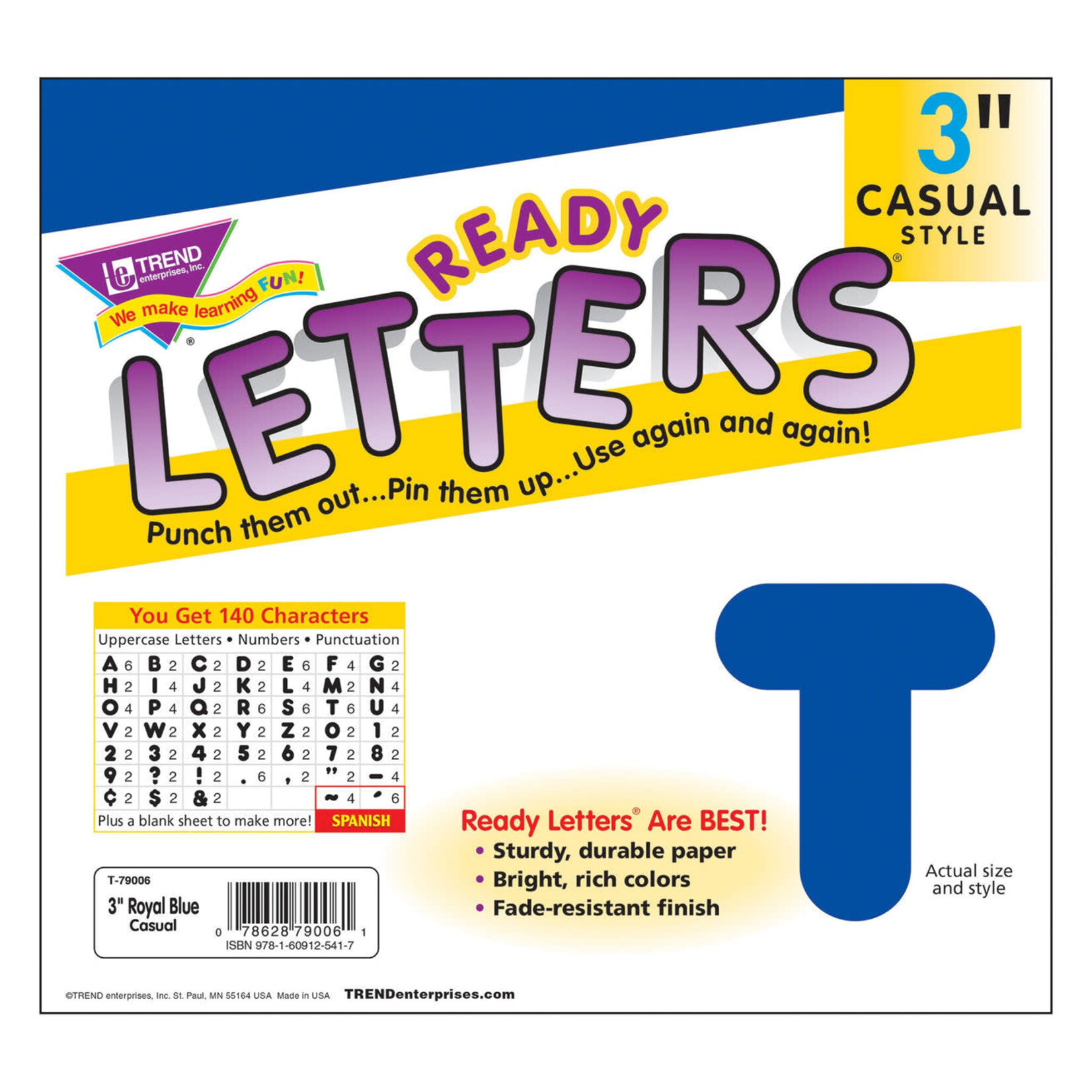 TREND ENTERPRISES INC Royal Blue 3-Inch Casual Uppercase (English/Spanish) Ready Letters®