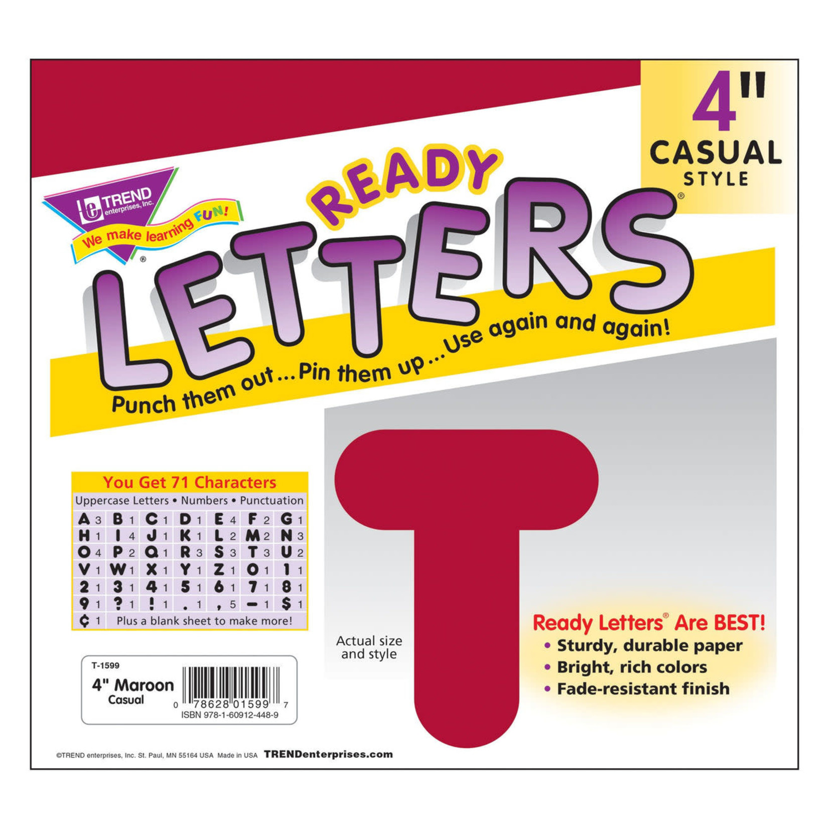 TREND ENTERPRISES INC Maroon 4-Inch Casual Uppercase Ready Letters®