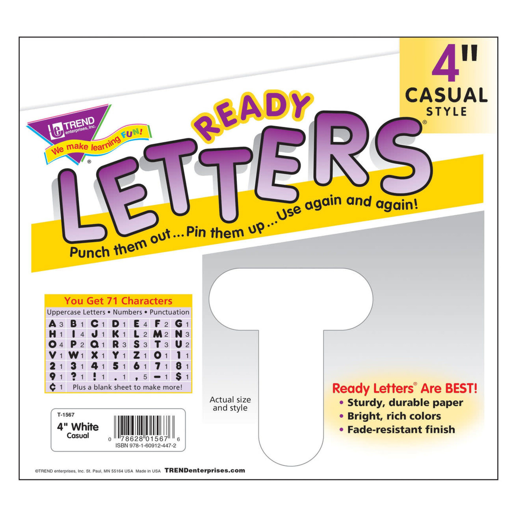 TREND ENTERPRISES INC White 4-Inch Casual Uppercase Ready Letters®