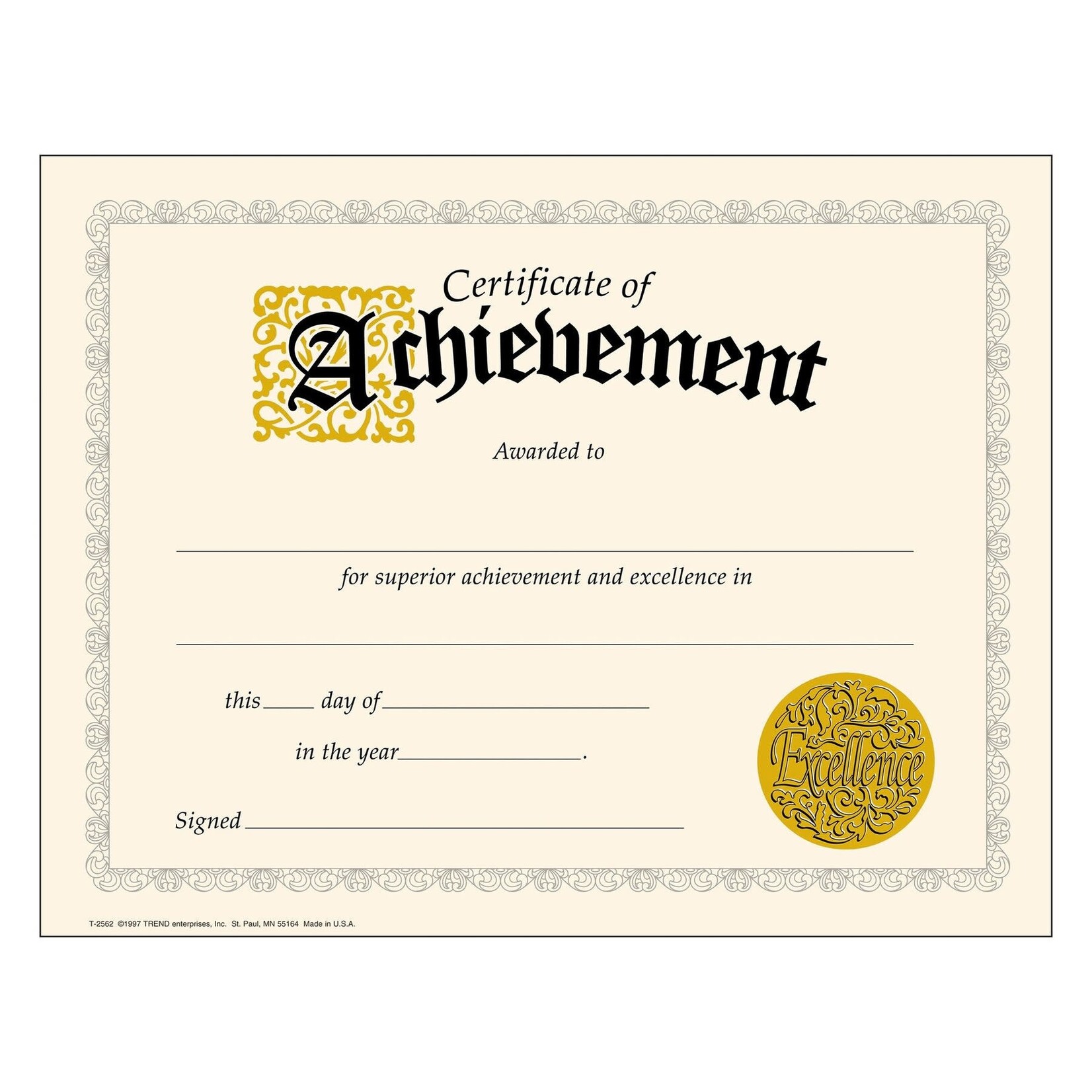 TREND ENTERPRISES INC Certificate of Achievement Classic Certificates