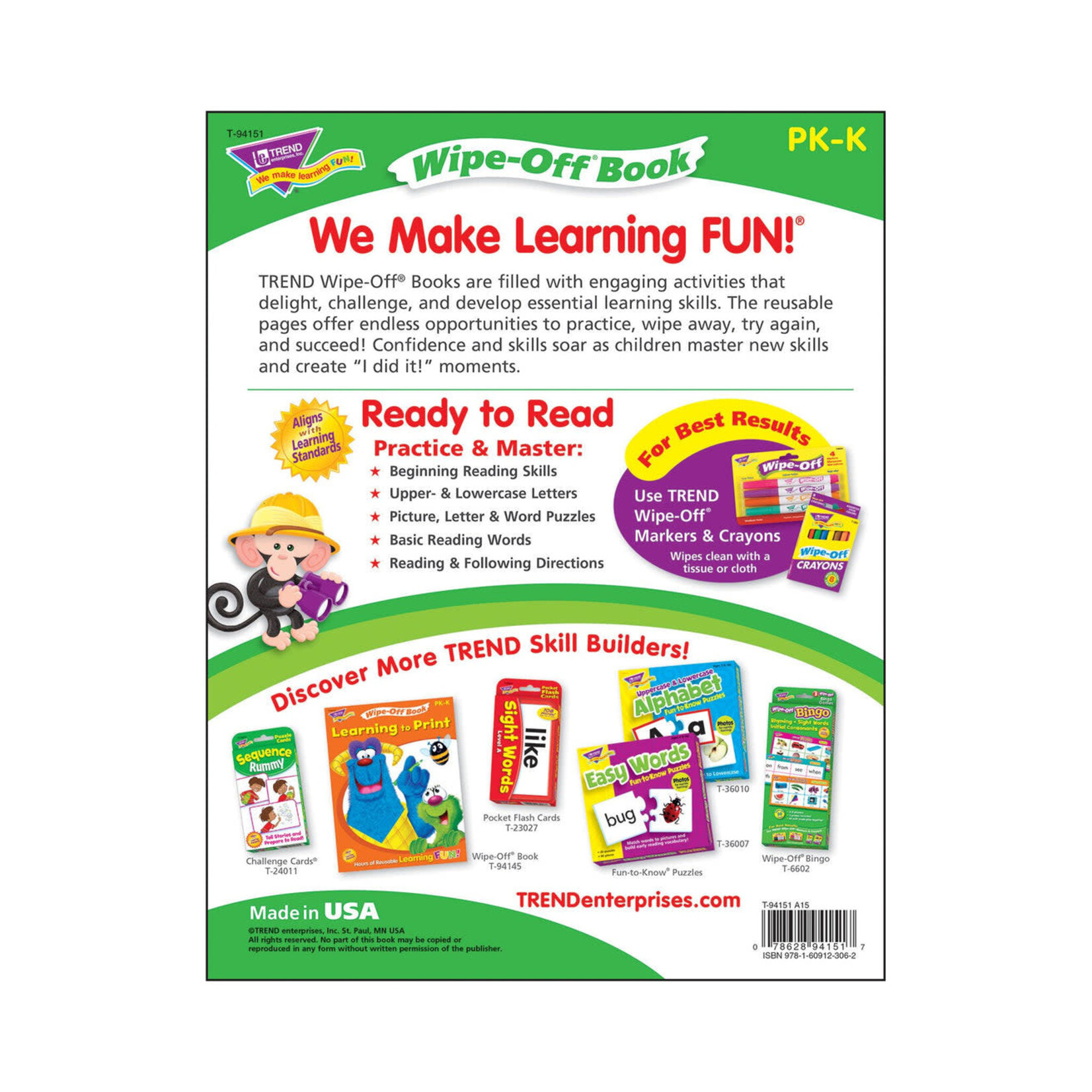 TREND ENTERPRISES INC Monkey Mischief Ready to Read Wipe-Off® Book Grade PK-K