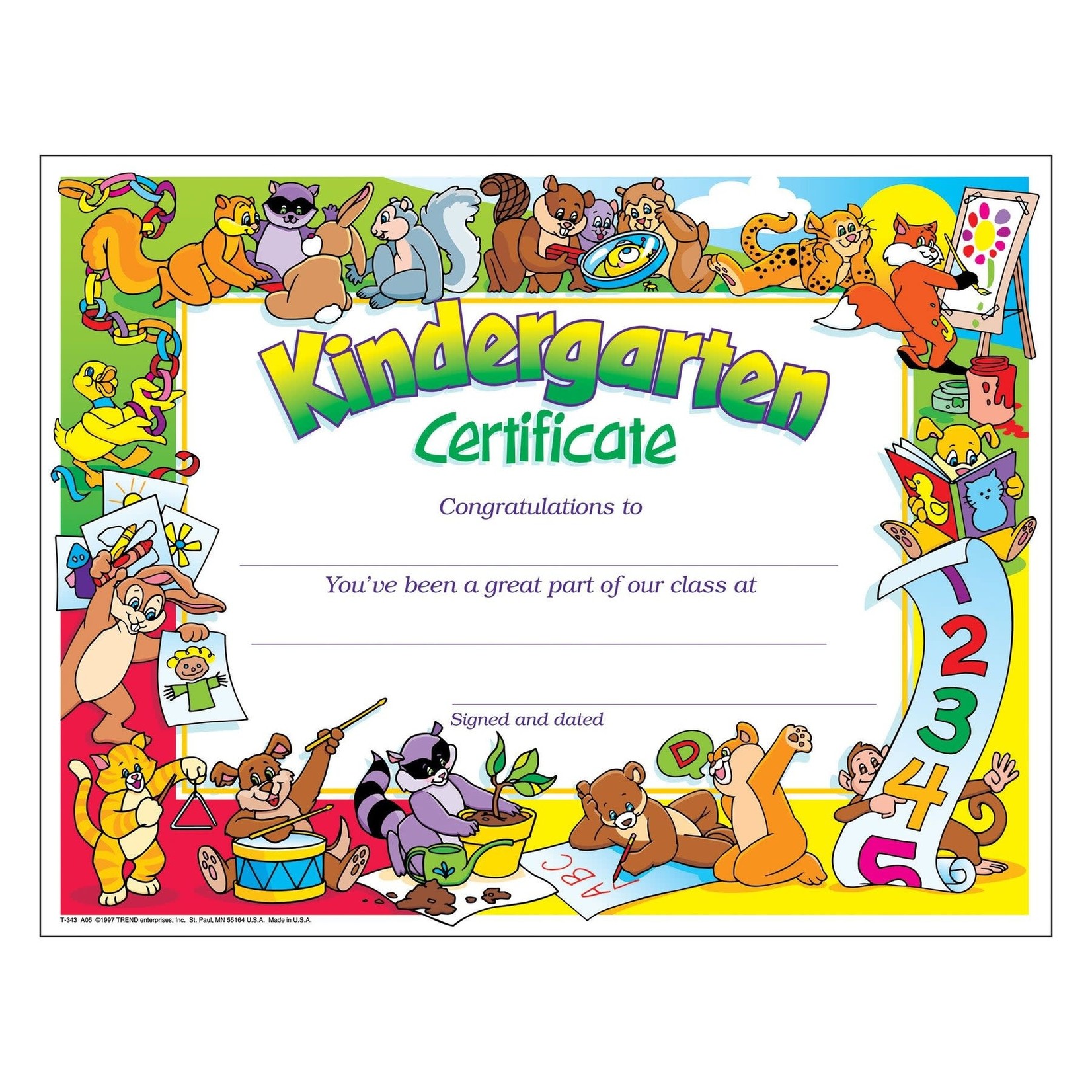 TREND ENTERPRISES INC Kindergarten Certificate