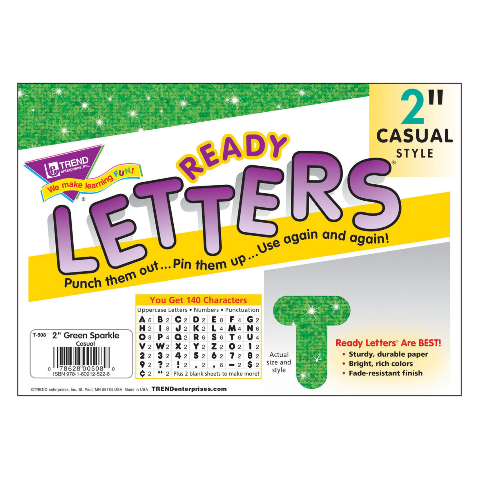 TREND ENTERPRISES INC Green Sparkle 2-Inch Casual Uppercase Ready Letters®