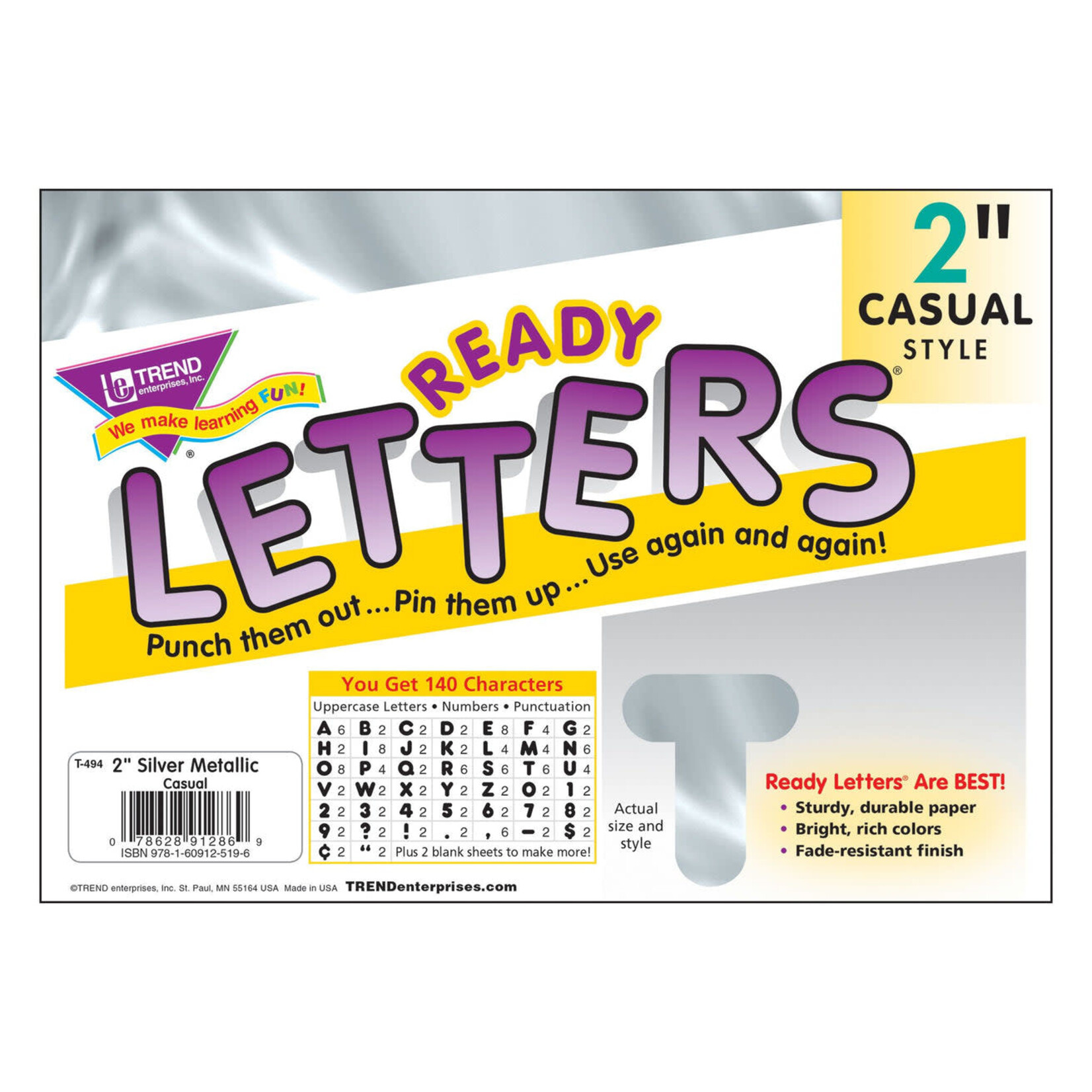 TREND ENTERPRISES INC Silver Metallic 2-Inch Casual Uppercase Ready Letters®