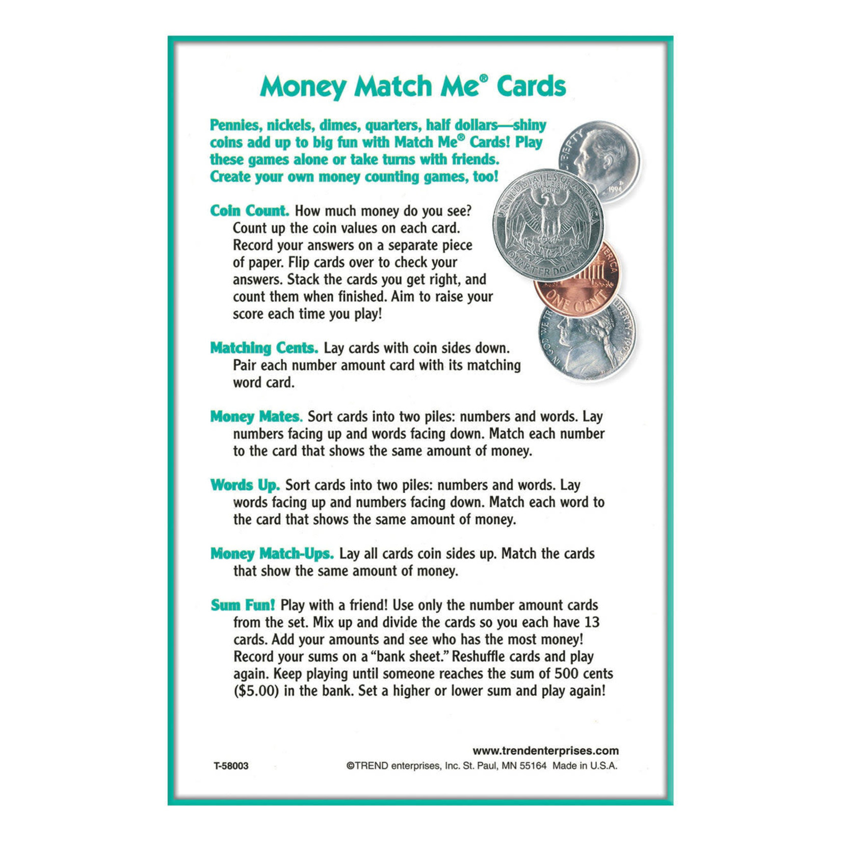 TREND ENTERPRISES INC Money Match Me® Cards