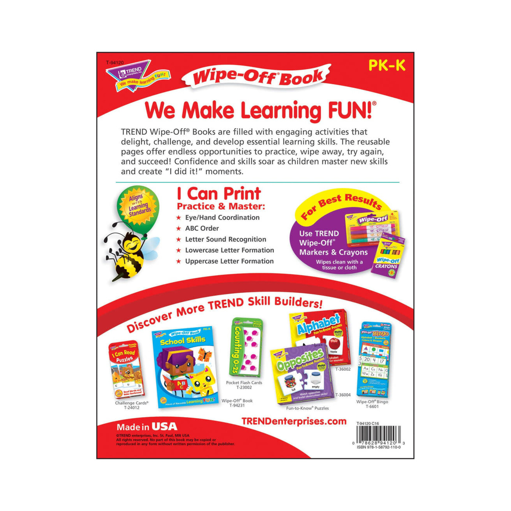 TREND ENTERPRISES INC I Can Print Standard Manuscript Wipe-Off® Book