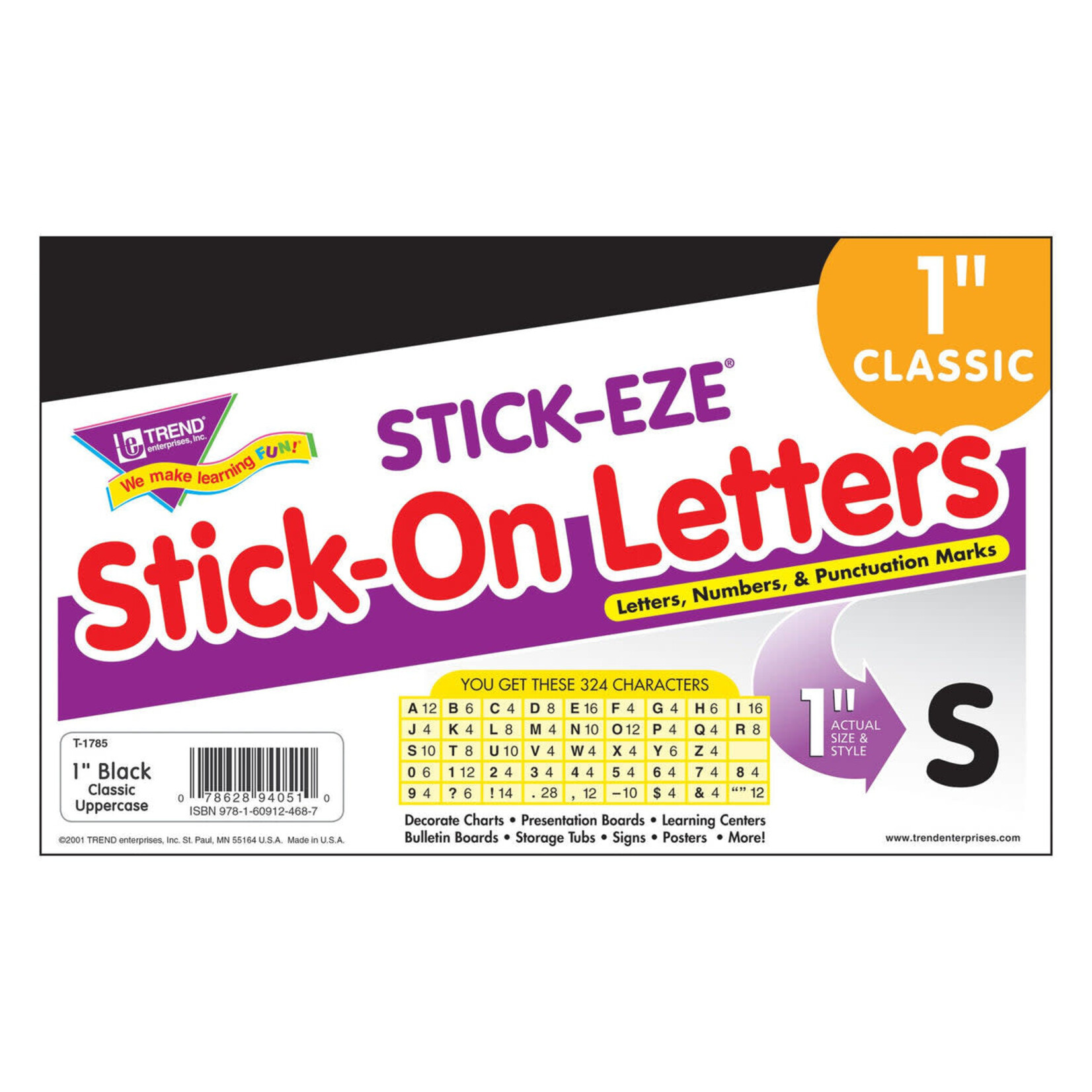 TREND ENTERPRISES INC Black 1-Inch Letters, Numbers, & Marks STICK-EZE® Stick-On Letters