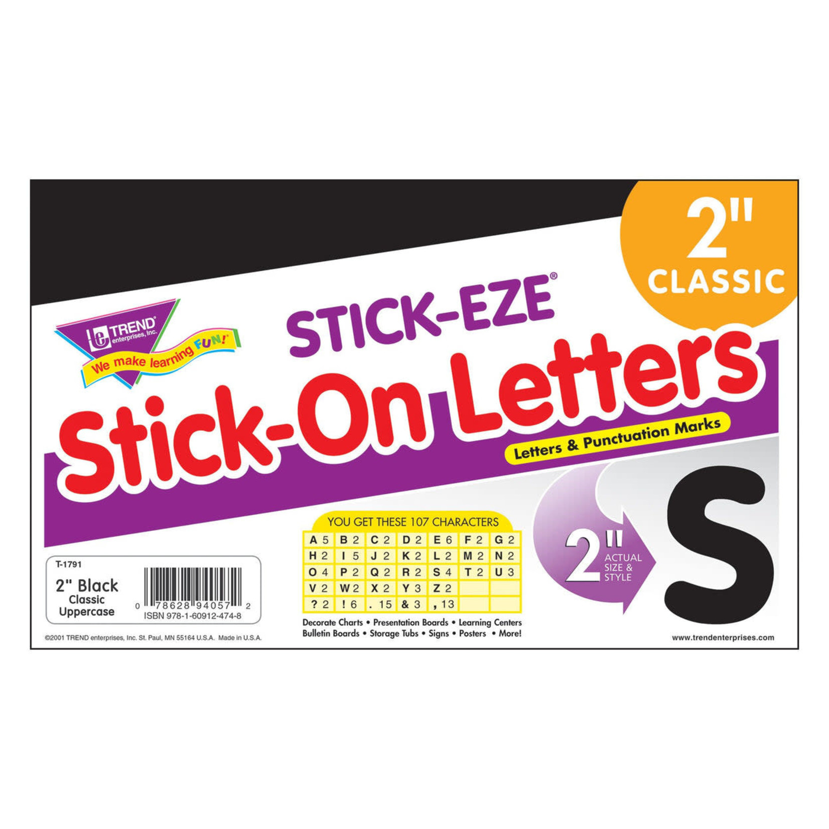 TREND ENTERPRISES INC Black 2-Inch Letters & Marks STICK-EZE® Stick-On Letters