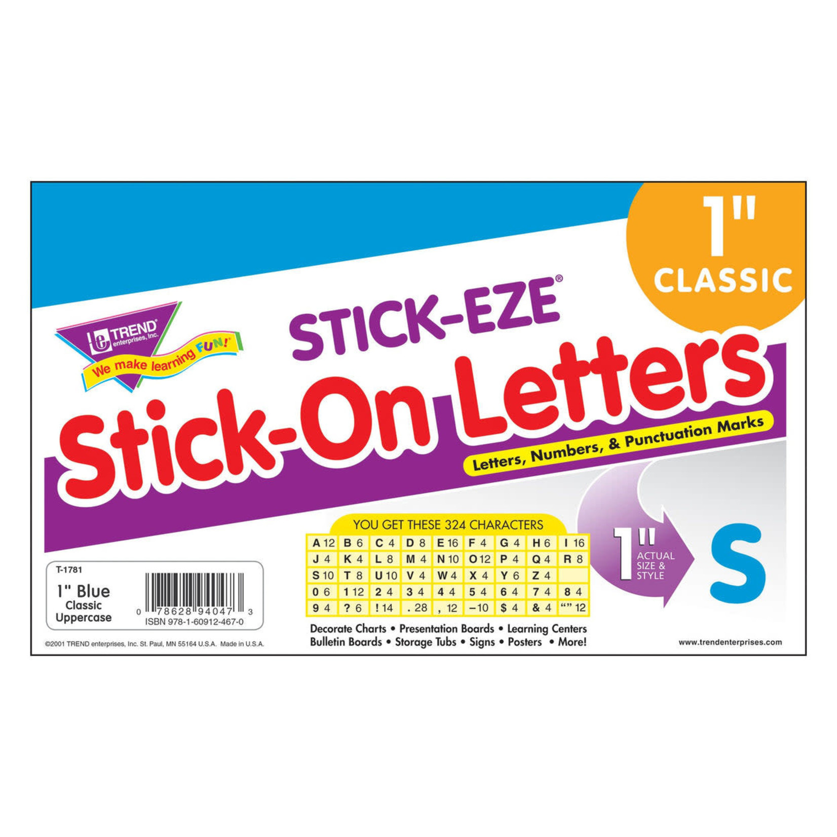 TREND ENTERPRISES INC Blue 1-Inch Letters, Numbers, & Marks STICK-EZE Stick-On Letters