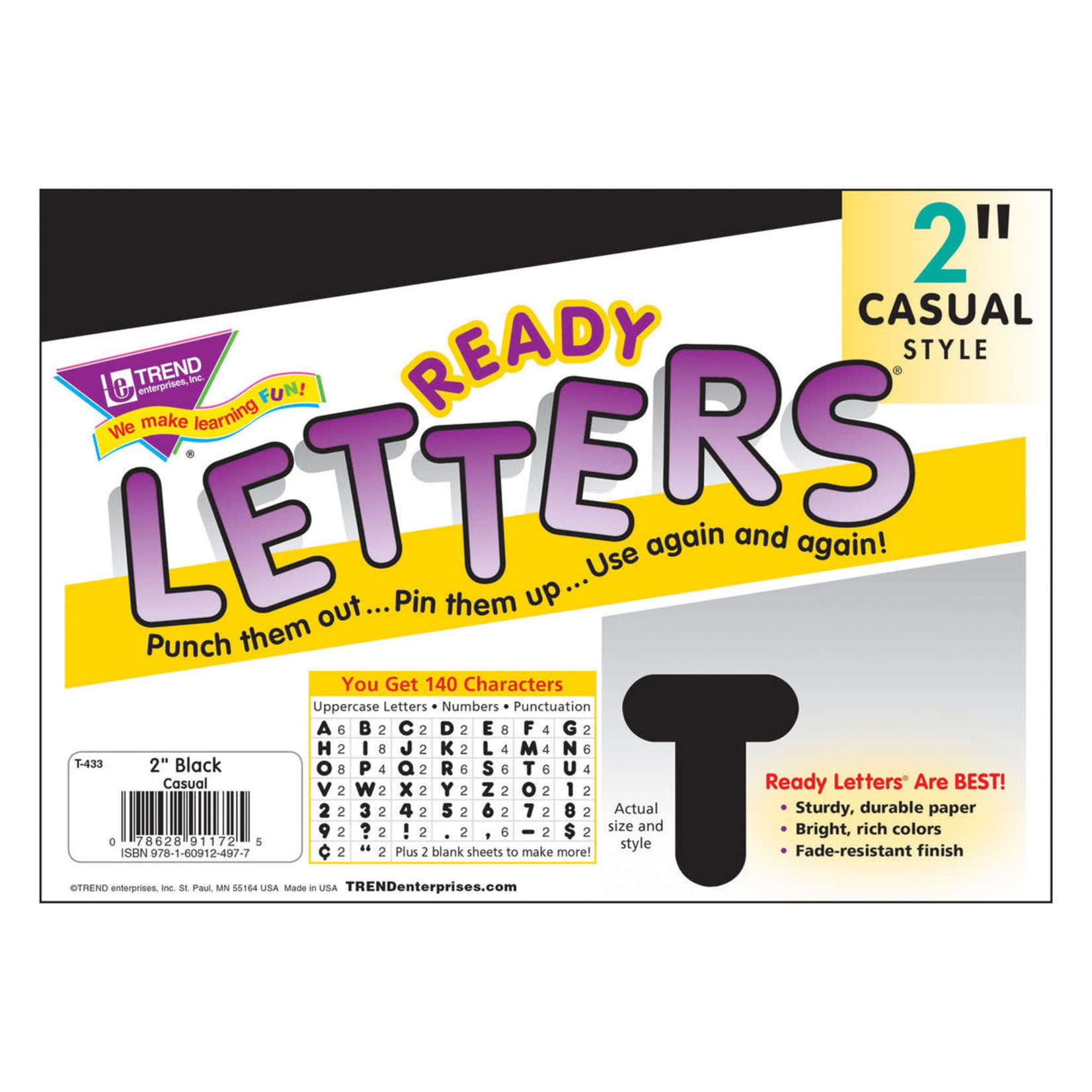 TREND ENTERPRISES INC Black 2-Inch Casual Uppercase Ready Letters®