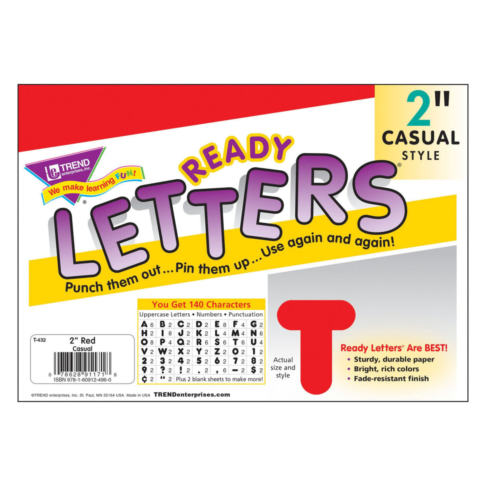 TREND ENTERPRISES INC Red 2-Inch Casual Uppercase Ready Letters®