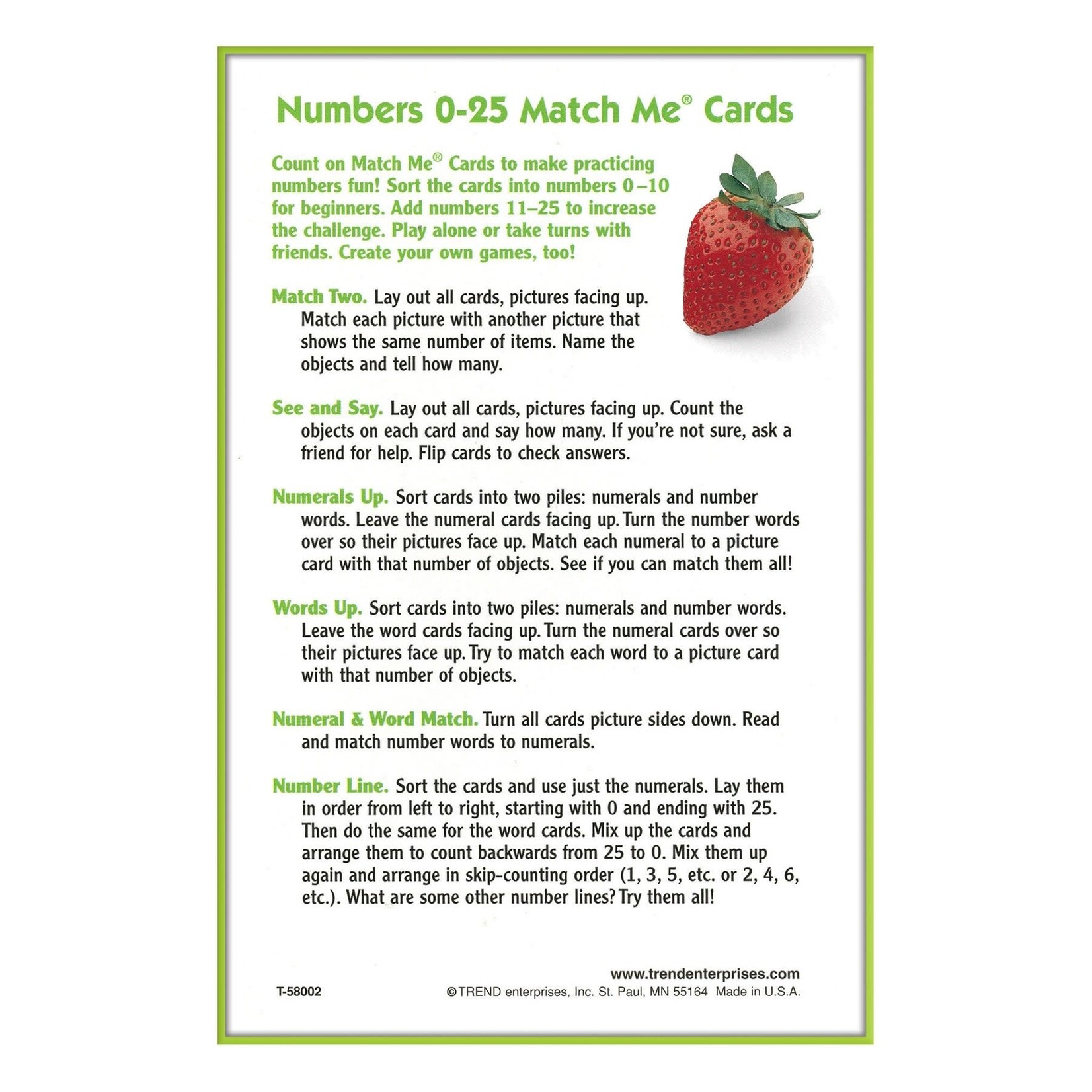 TREND ENTERPRISES INC Numbers 0-25 Match Me® Cards
