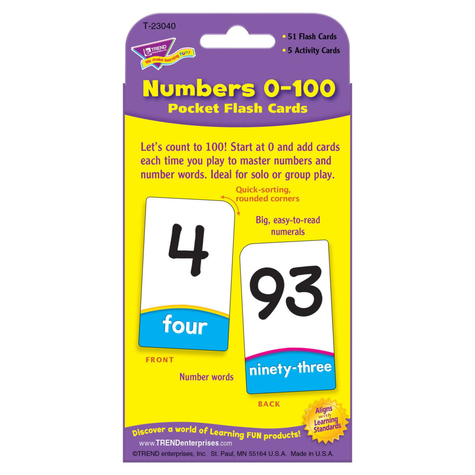 TREND ENTERPRISES INC Numbers 0-100 Pocket Flash Cards