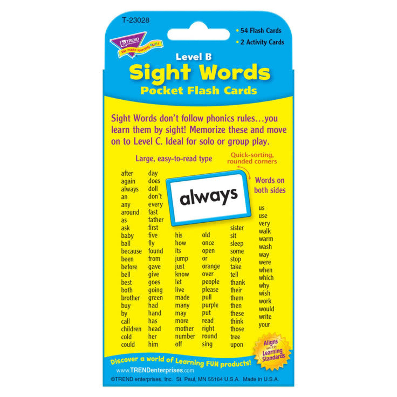 TREND ENTERPRISES INC Sight Words – Level B Pocket Flash Cards