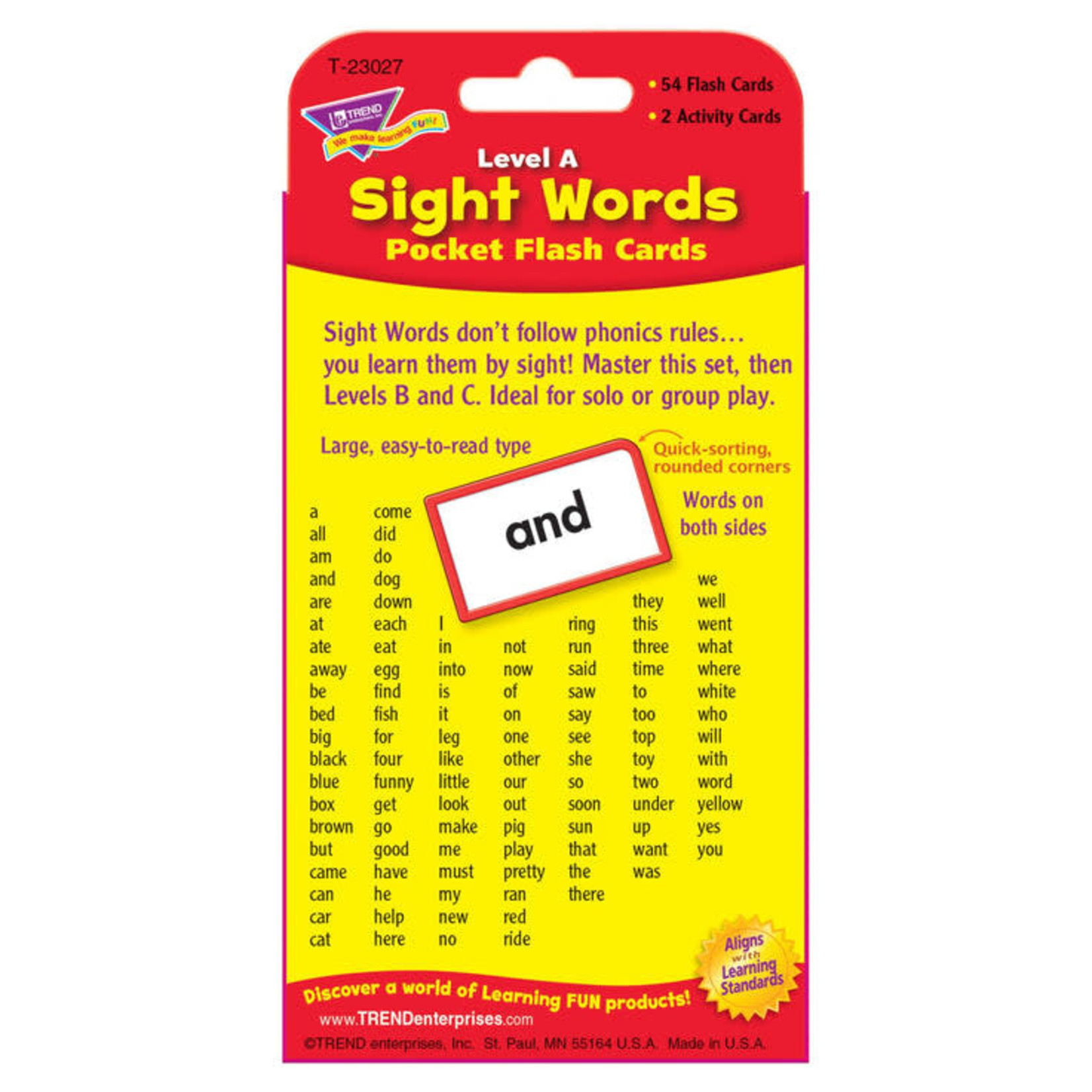 TREND ENTERPRISES INC Sight Words – Level A Pocket Flash Cards