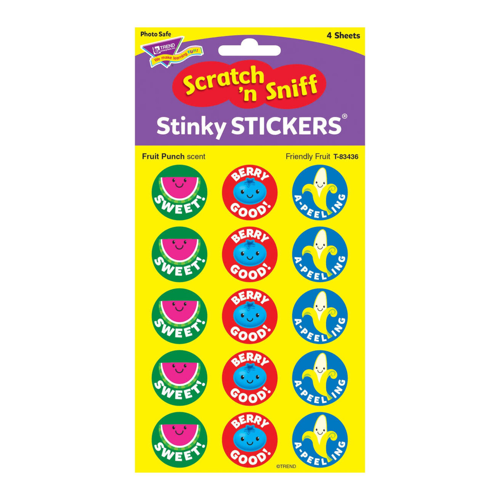 TREND ENTERPRISES INC Friendly Fruit, Fruit Punch scent Scratch 'n Sniff Stinky Stickers® – Large Round