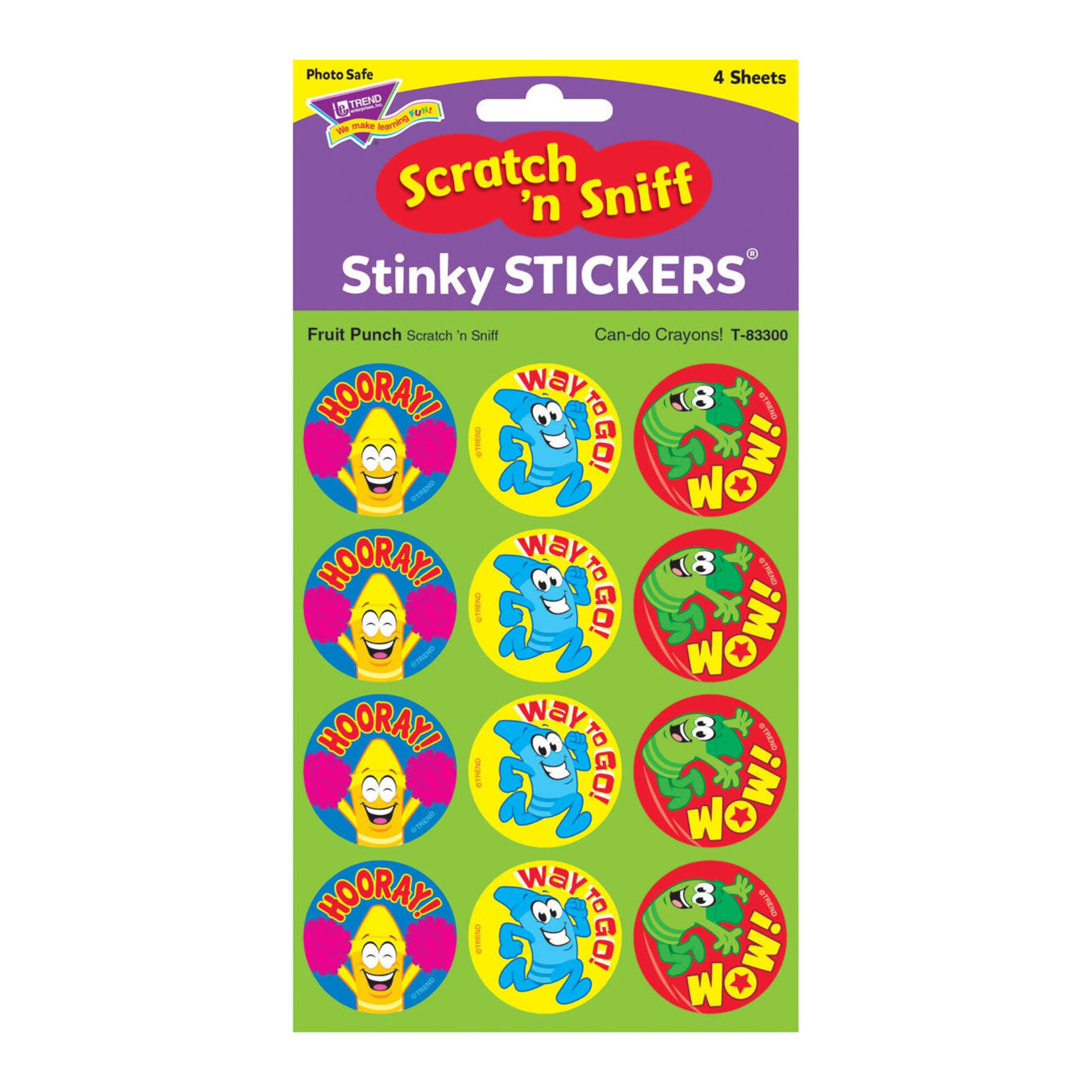 TREND ENTERPRISES INC Can-do Crayons!, Fruit Punch scent Scratch 'n Sniff Stinky Stickers® – Large Round