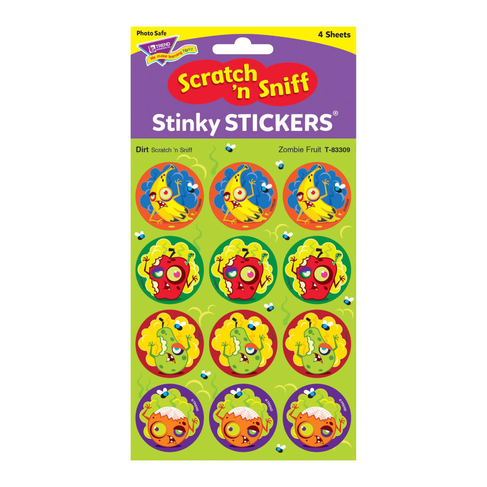 TREND ENTERPRISES INC Zombie Fruit, Dirt scent Scratch 'n Sniff Stinky Stickers® – Large Round