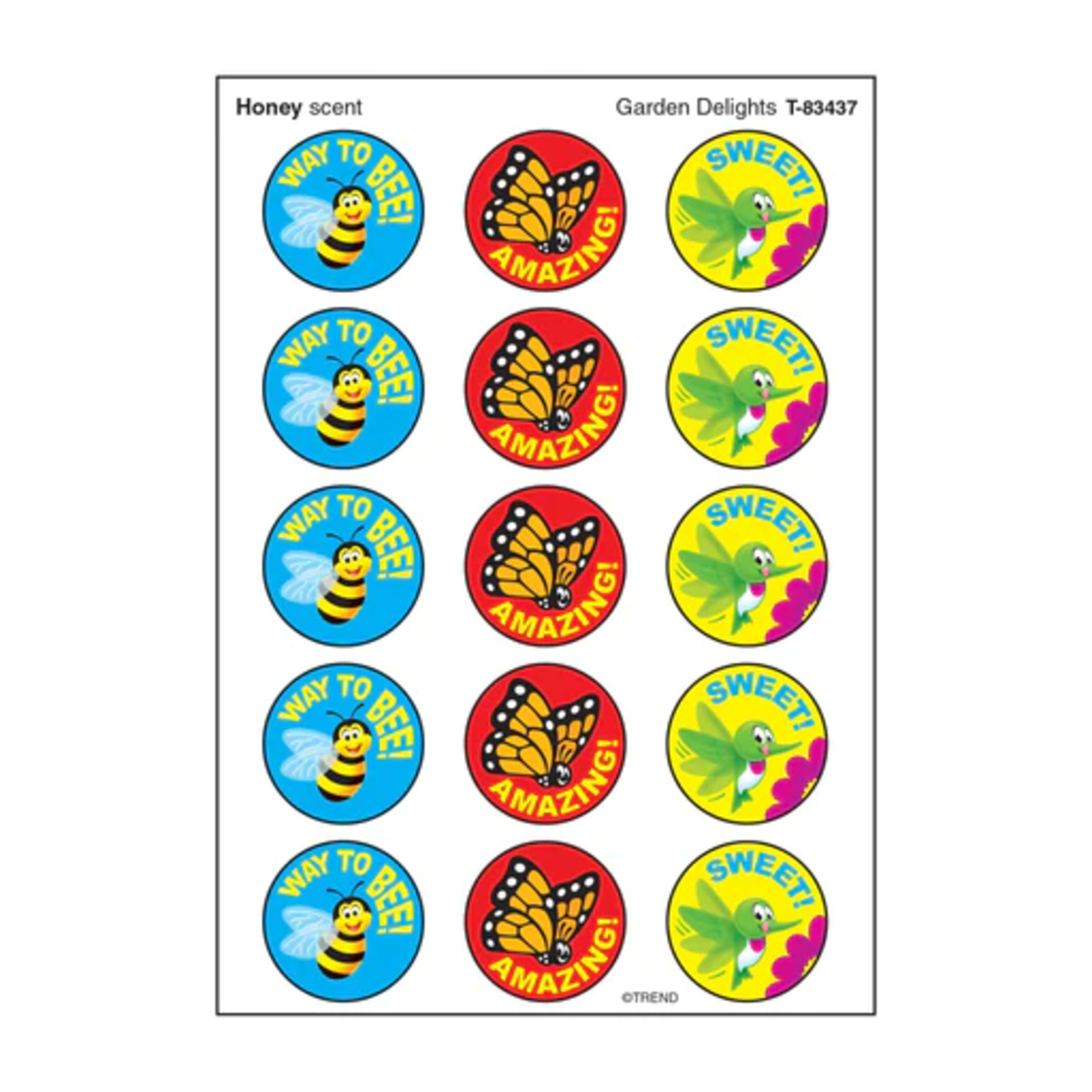TREND ENTERPRISES INC Garden Delights, Honey scent Scratch 'n Sniff Stinky Stickers® – Large Round