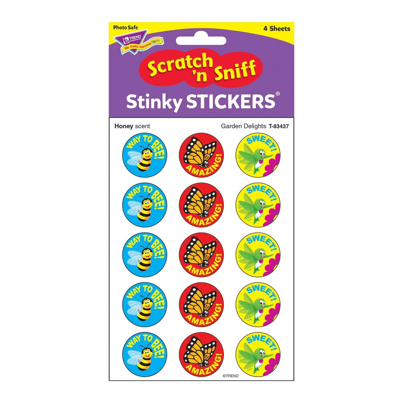 TREND ENTERPRISES INC Garden Delights, Honey scent Scratch 'n Sniff Stinky Stickers® – Large Round