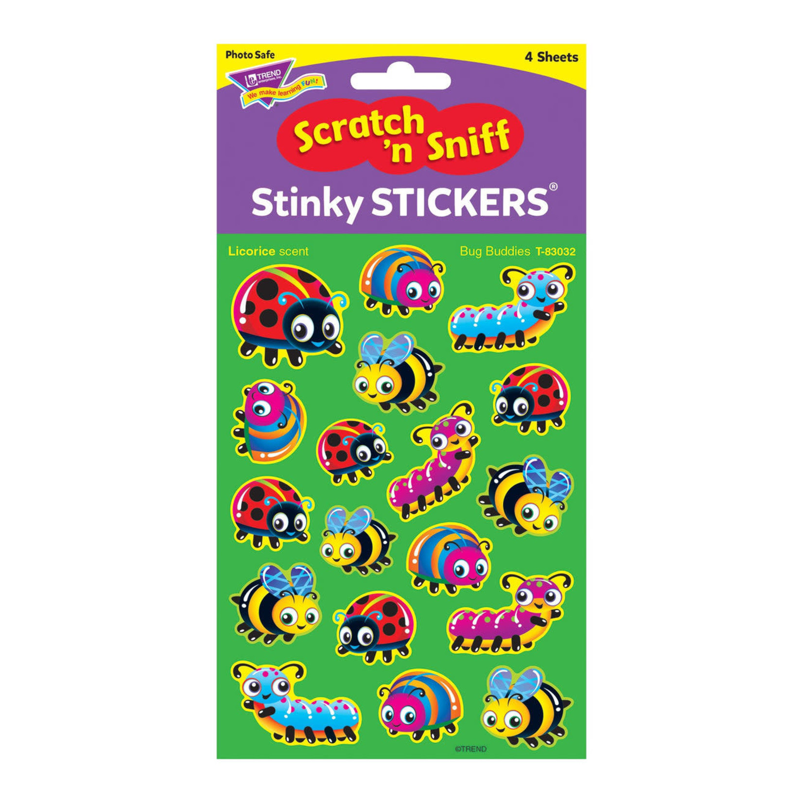 TREND ENTERPRISES INC Bug Buddies, Licorice scent Scratch 'n Sniff Stinky Stickers® – Mixed Shapes
