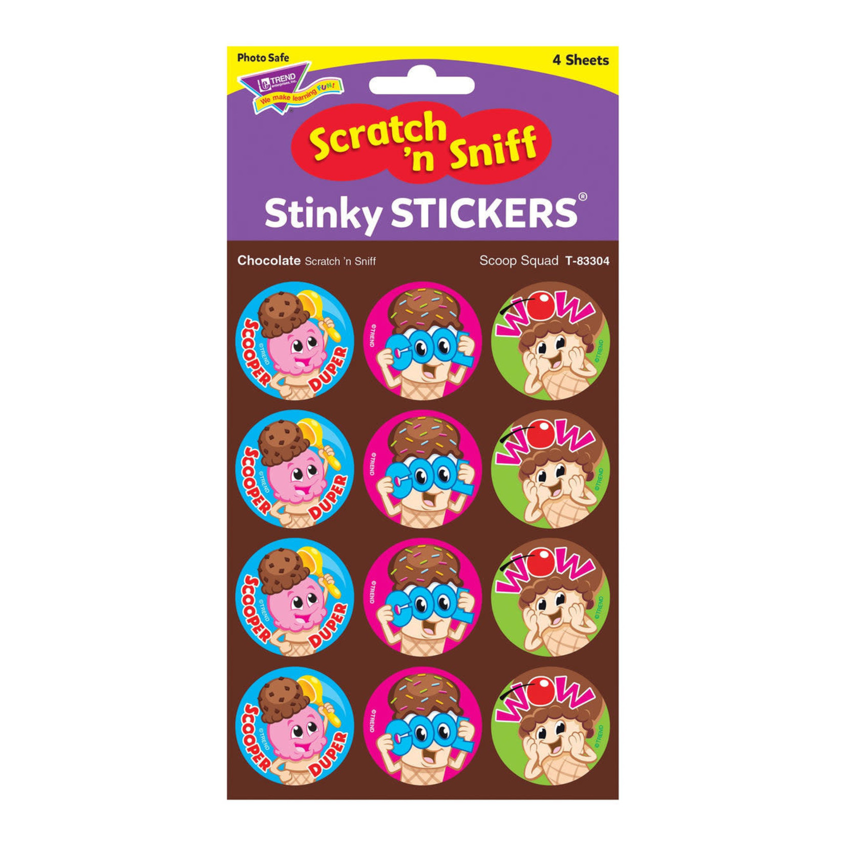 TREND ENTERPRISES INC Scoop Squad, Chocolate scent Scratch 'n Sniff Stinky Stickers® – Large Round