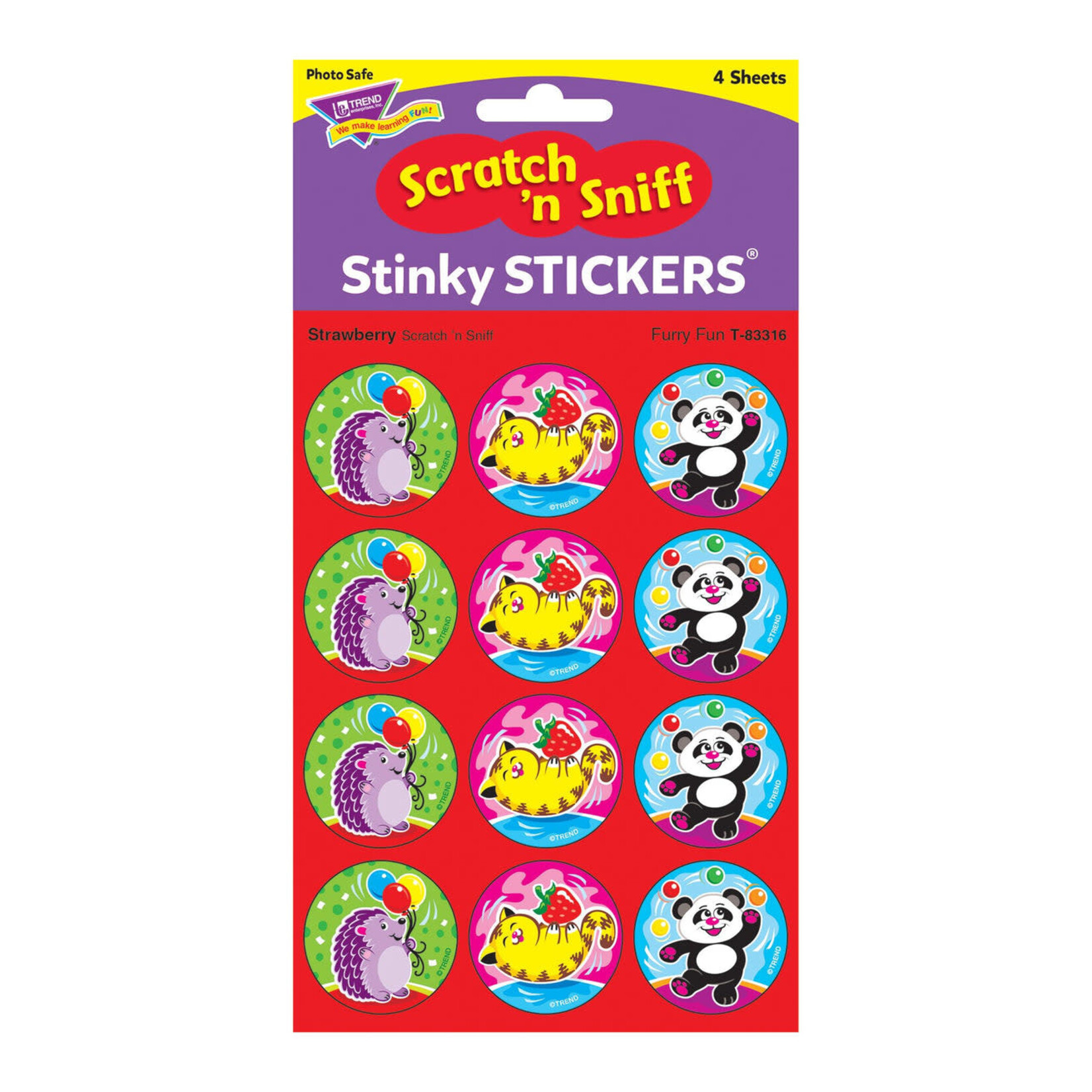 TREND ENTERPRISES INC Furry Fun, Strawberry scent Scratch 'n Sniff Stinky Stickers® – Large Round
