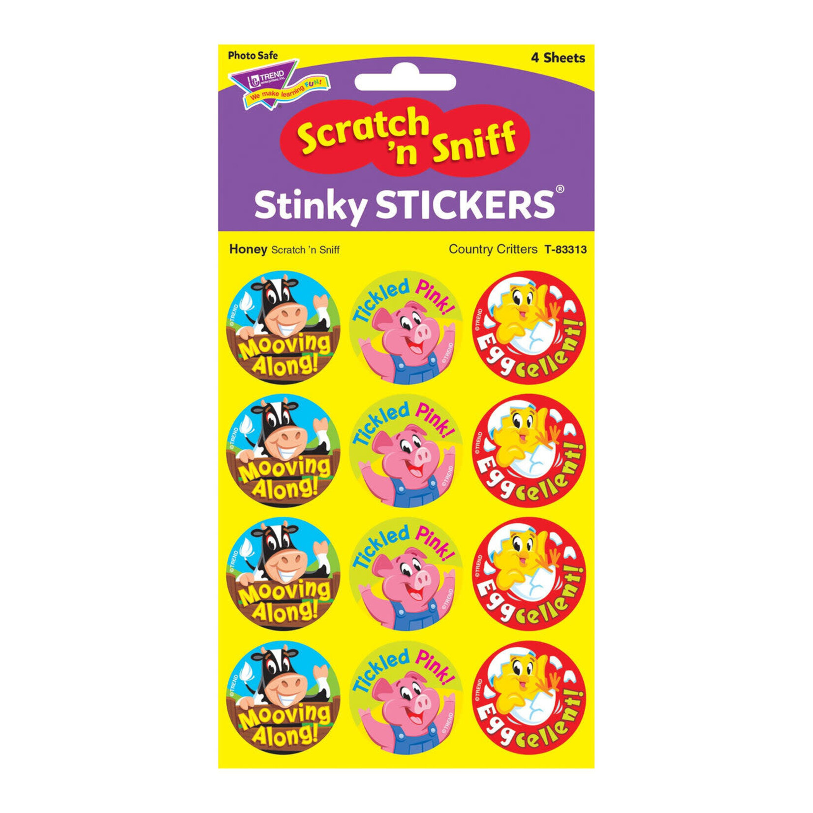 TREND ENTERPRISES INC Country Critters, Honey scent Scratch 'n Sniff Stinky Stickers – Large Round