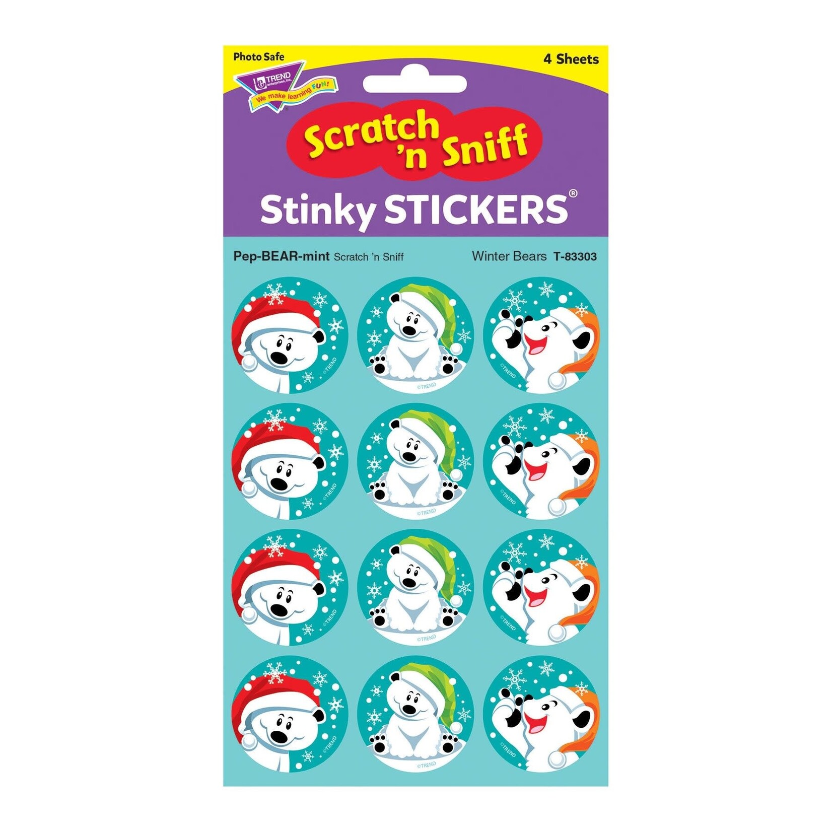 TREND ENTERPRISES INC Winter Bears, Pep-BEAR-mint scent Scratch 'n Sniff Stinky Stickers® – Large Round
