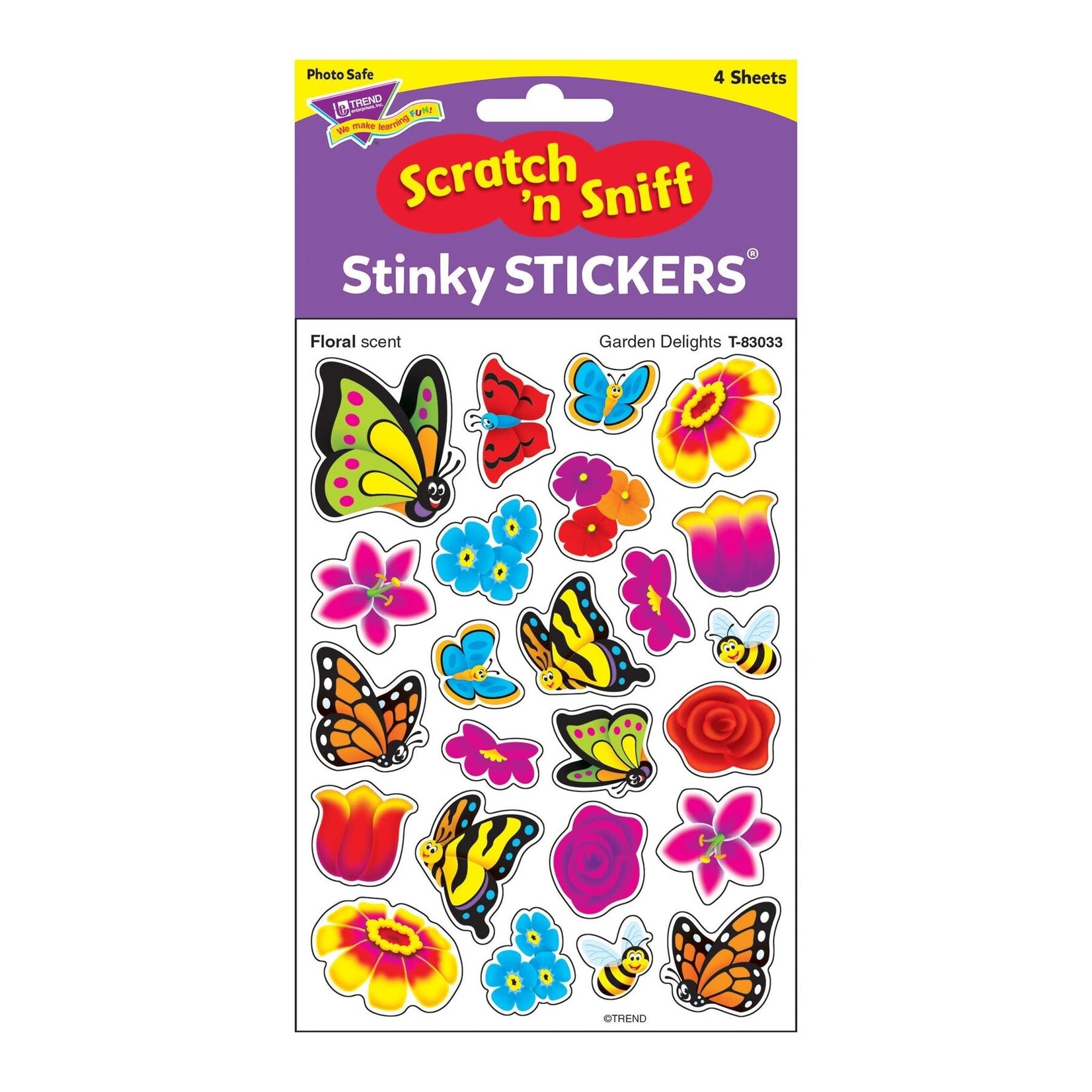 TREND ENTERPRISES INC Garden Delights, Floral scent Scratch 'n Sniff Stinky Stickers® – Mixed Shapes