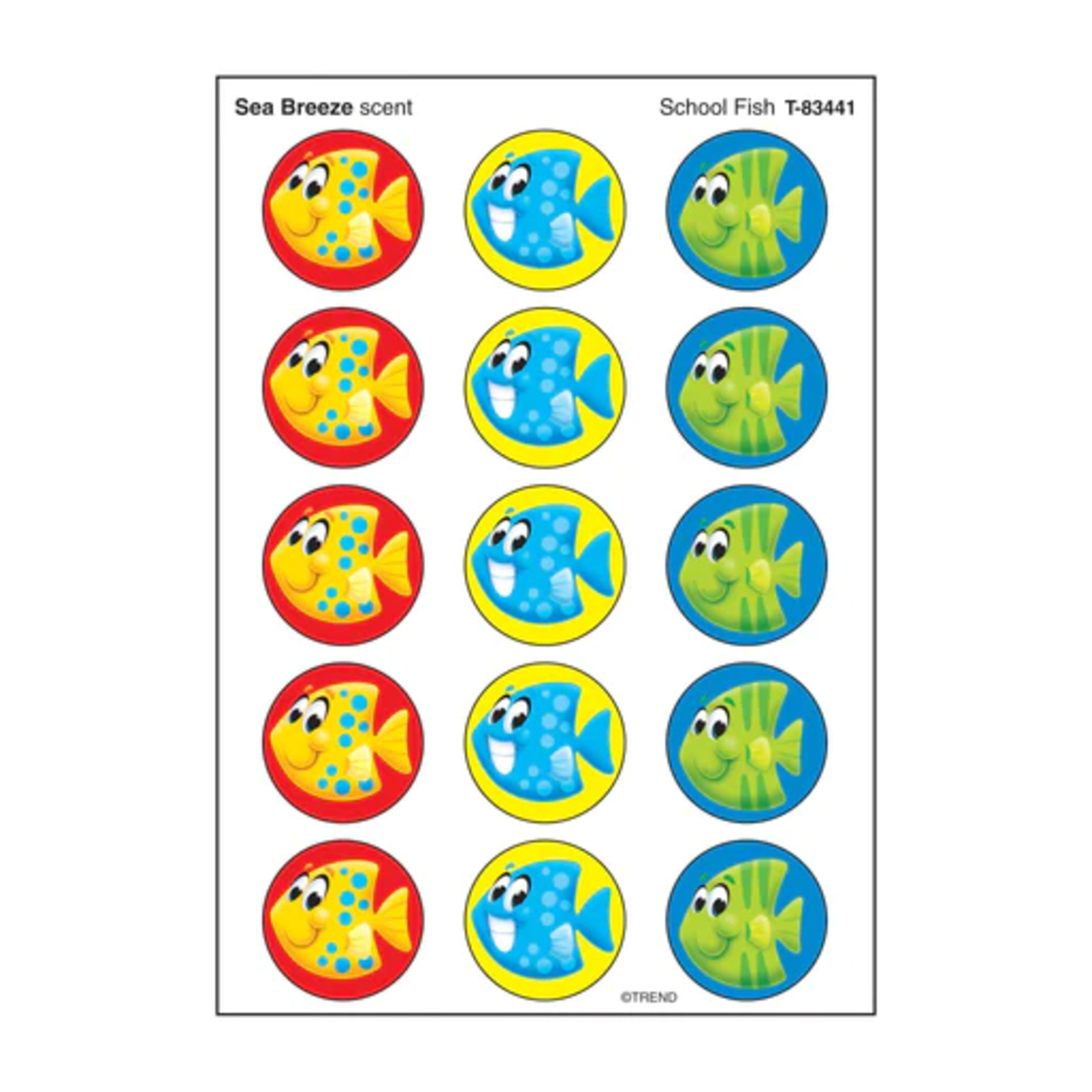 TREND ENTERPRISES INC School Fish, Sea Breeze scent Scratch 'n Sniff Stinky Stickers® – Large Round