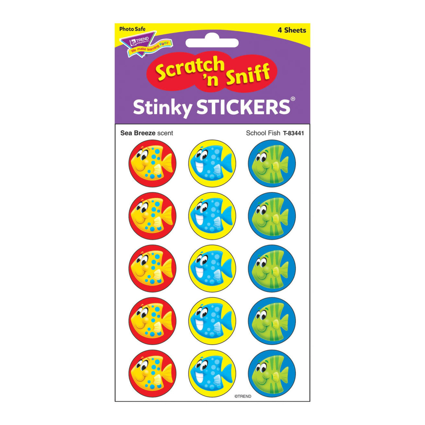 TREND ENTERPRISES INC School Fish, Sea Breeze scent Scratch 'n Sniff Stinky Stickers® – Large Round