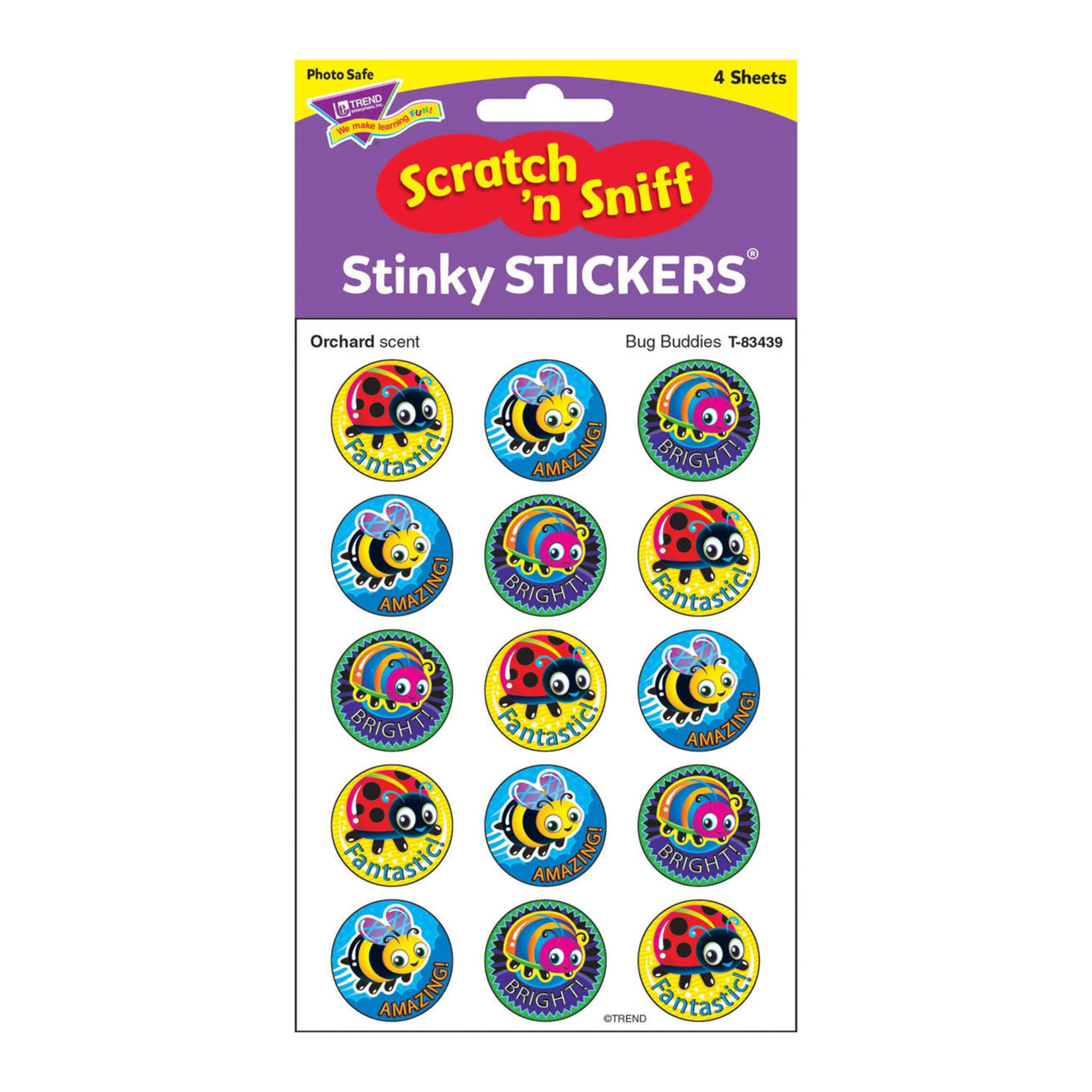 TREND ENTERPRISES INC Bug Buddies, Orchard scent Scratch 'n Sniff Stinky Stickers® – Large Round