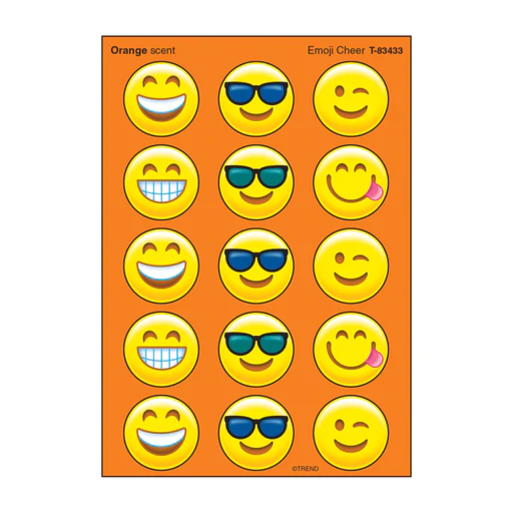 TREND ENTERPRISES INC Emoji Cheer, Orange scent Scratch 'n Sniff Stinky Stickers® – Large Round