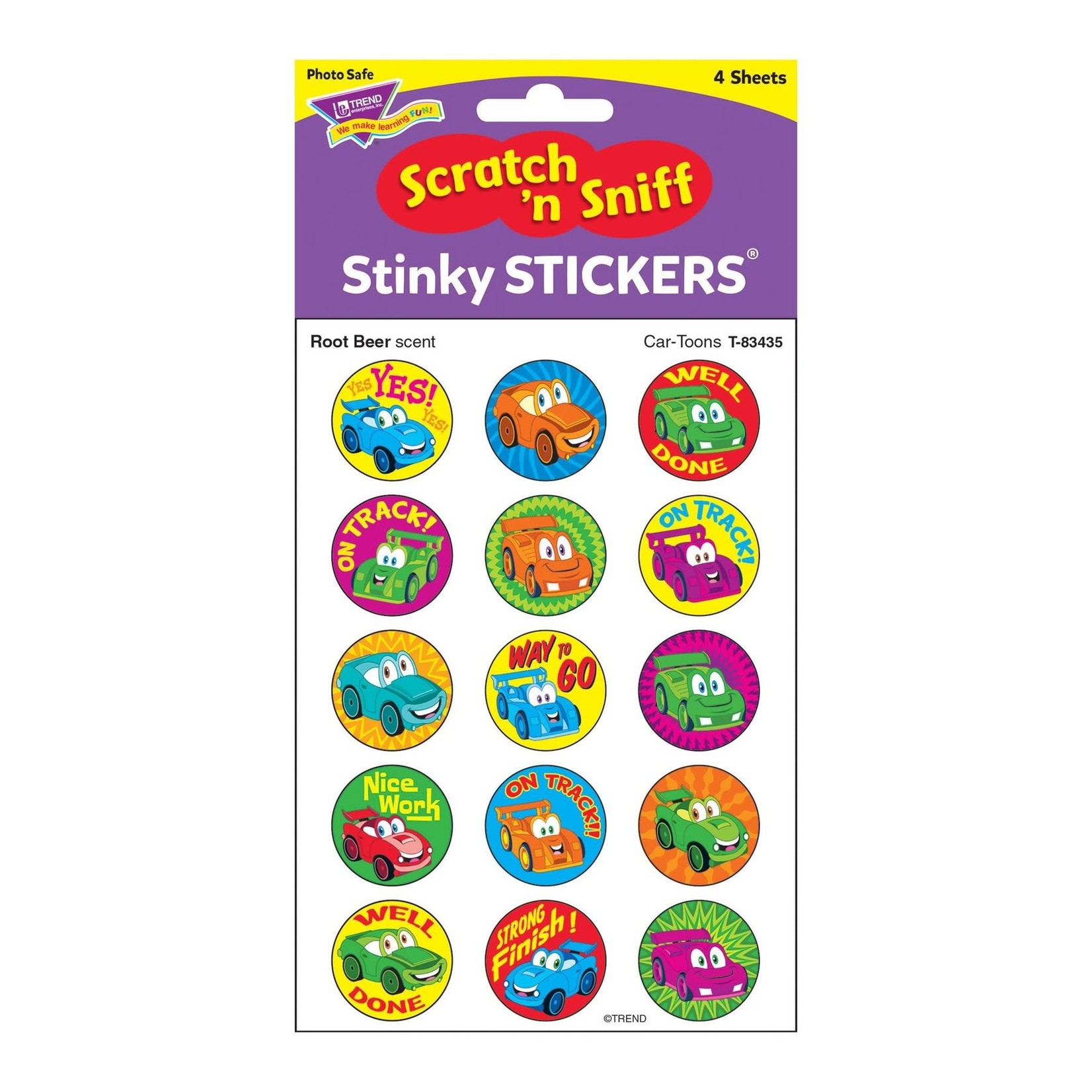 TREND ENTERPRISES INC Car-Toons, Root Beer scent Scratch 'n Sniff Stinky Stickers® – Large Round