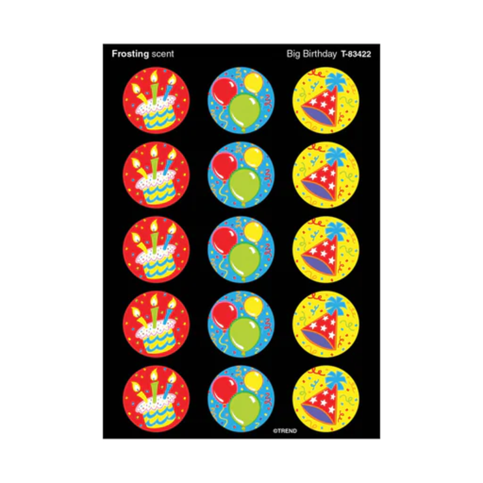 TREND ENTERPRISES INC Big Birthday, Frosting scent Scratch 'n Sniff Stinky Stickers® – Large Round