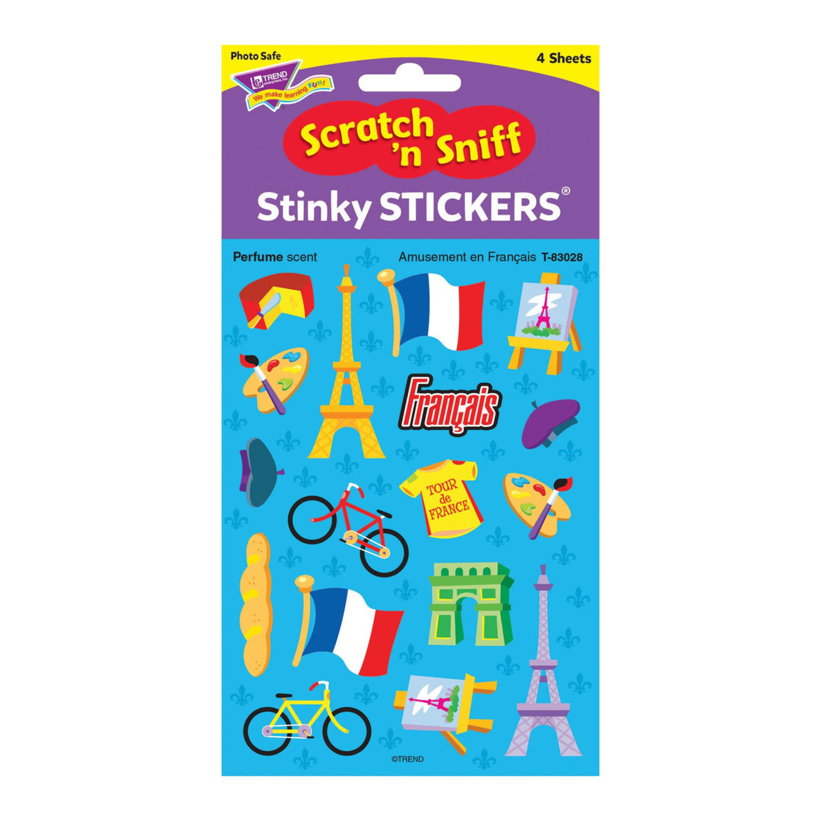 TREND ENTERPRISES INC Amusement en Français, Perfume scent (English/French) Scratch 'n Sniff Stinky Stickers® – Mixed Shapes