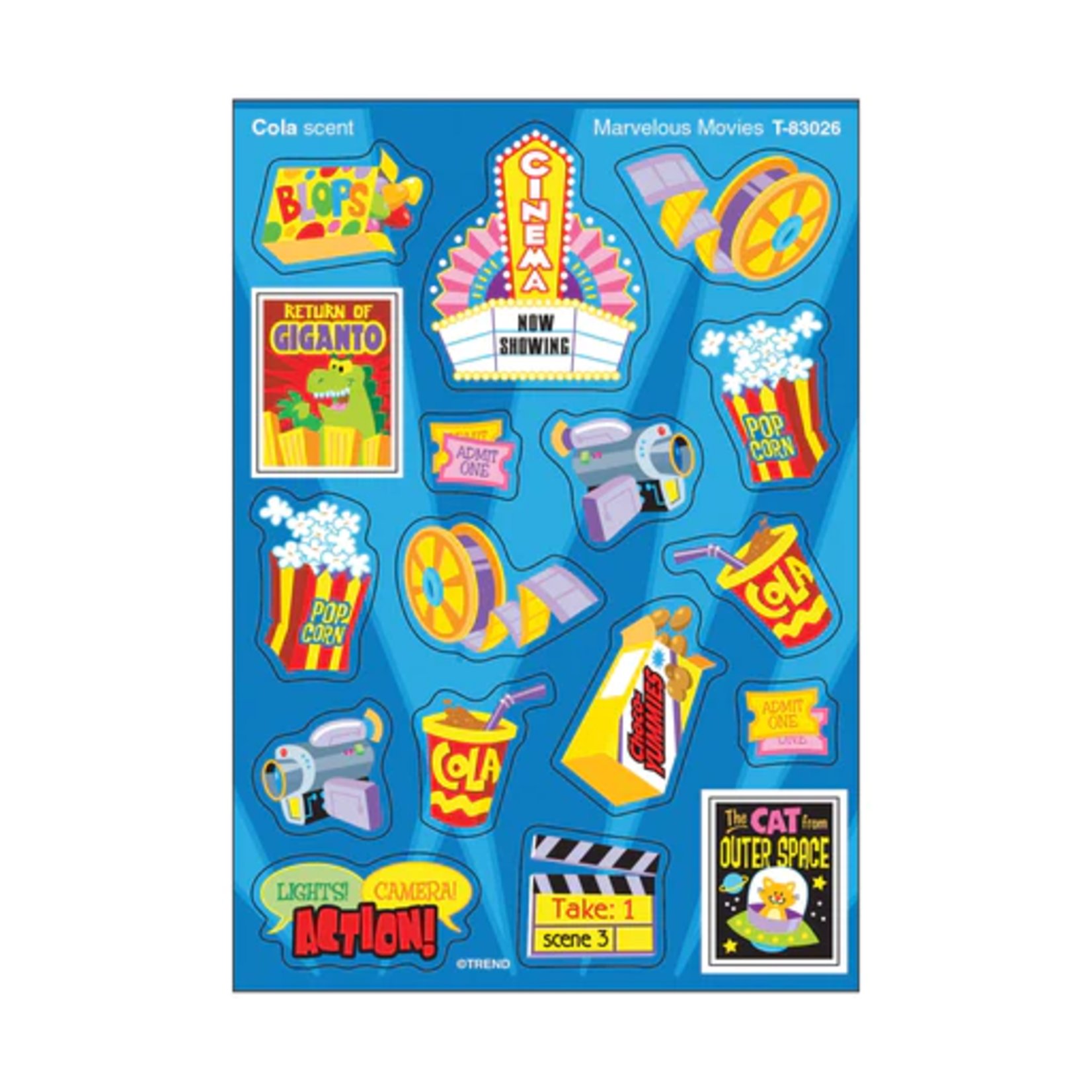 TREND ENTERPRISES INC Marvelous Movies, Cola scent Scratch 'n Sniff Stinky Stickers® – Mixed Shapes