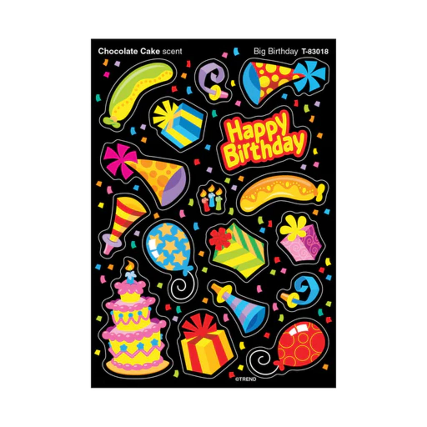 TREND ENTERPRISES INC Big Birthday, Chocolate Cake scent Scratch 'n Sniff Stinky Stickers® – Mixed Shapes