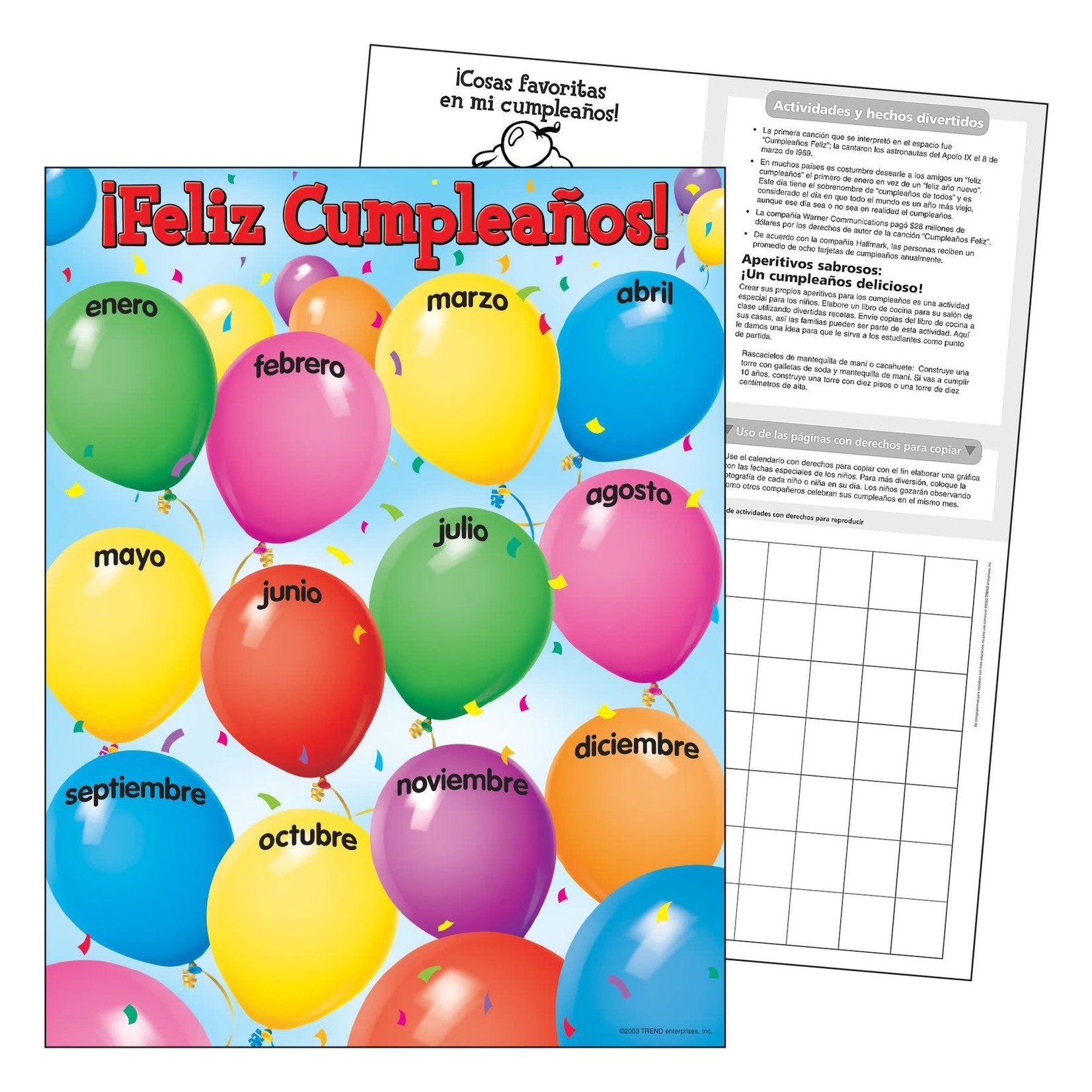 TREND ENTERPRISES INC Feliz Cumpleaños (Spanish) Learning Chart