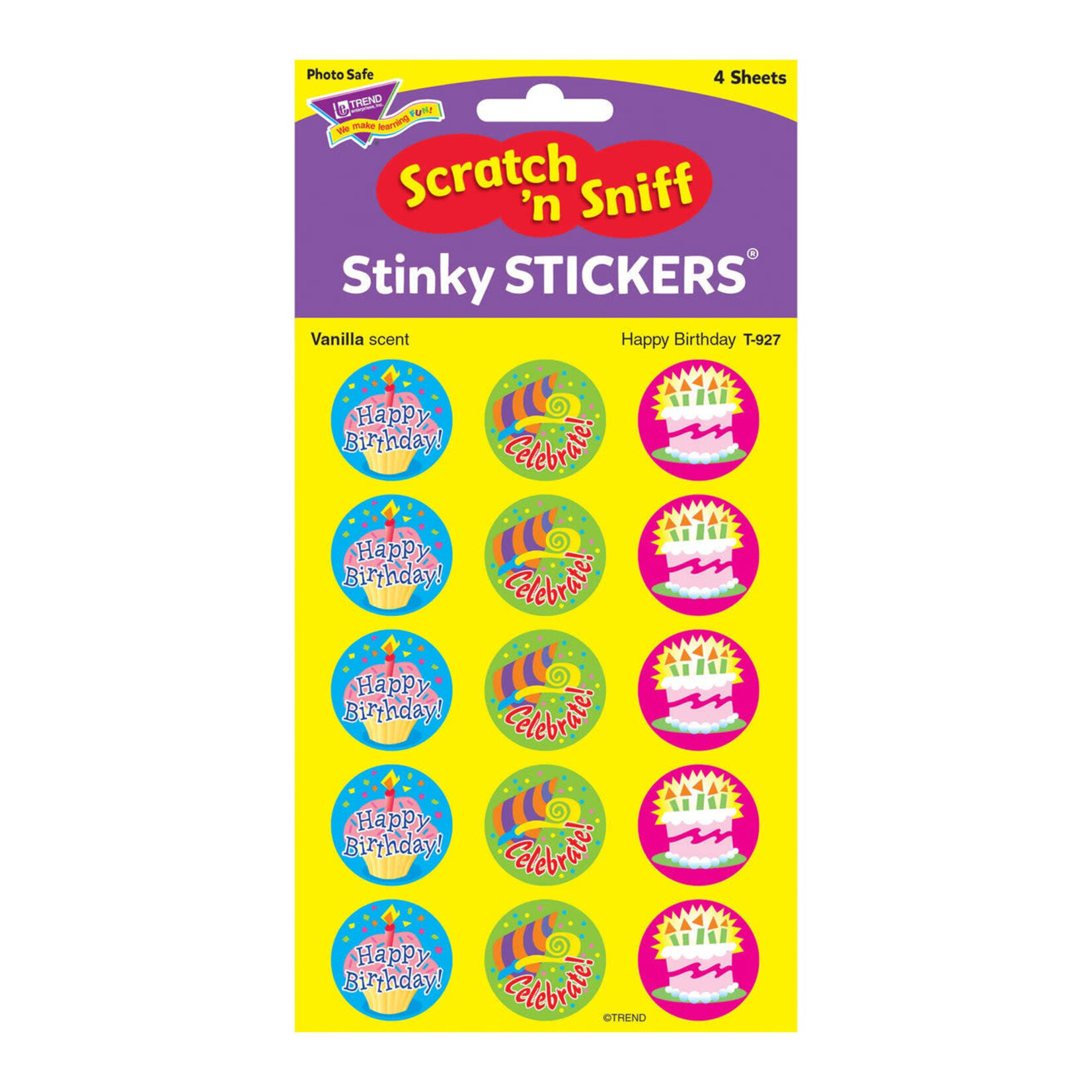 TREND ENTERPRISES INC Happy Birthday, Vanilla scent Scratch 'n Sniff Stinky Stickers® – Large Round