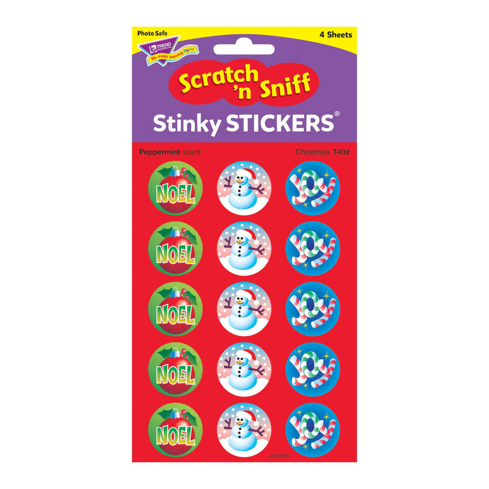 TREND ENTERPRISES INC Christmas, Peppermint scent Scratch 'n Sniff Stinky Stickers® – Large Round