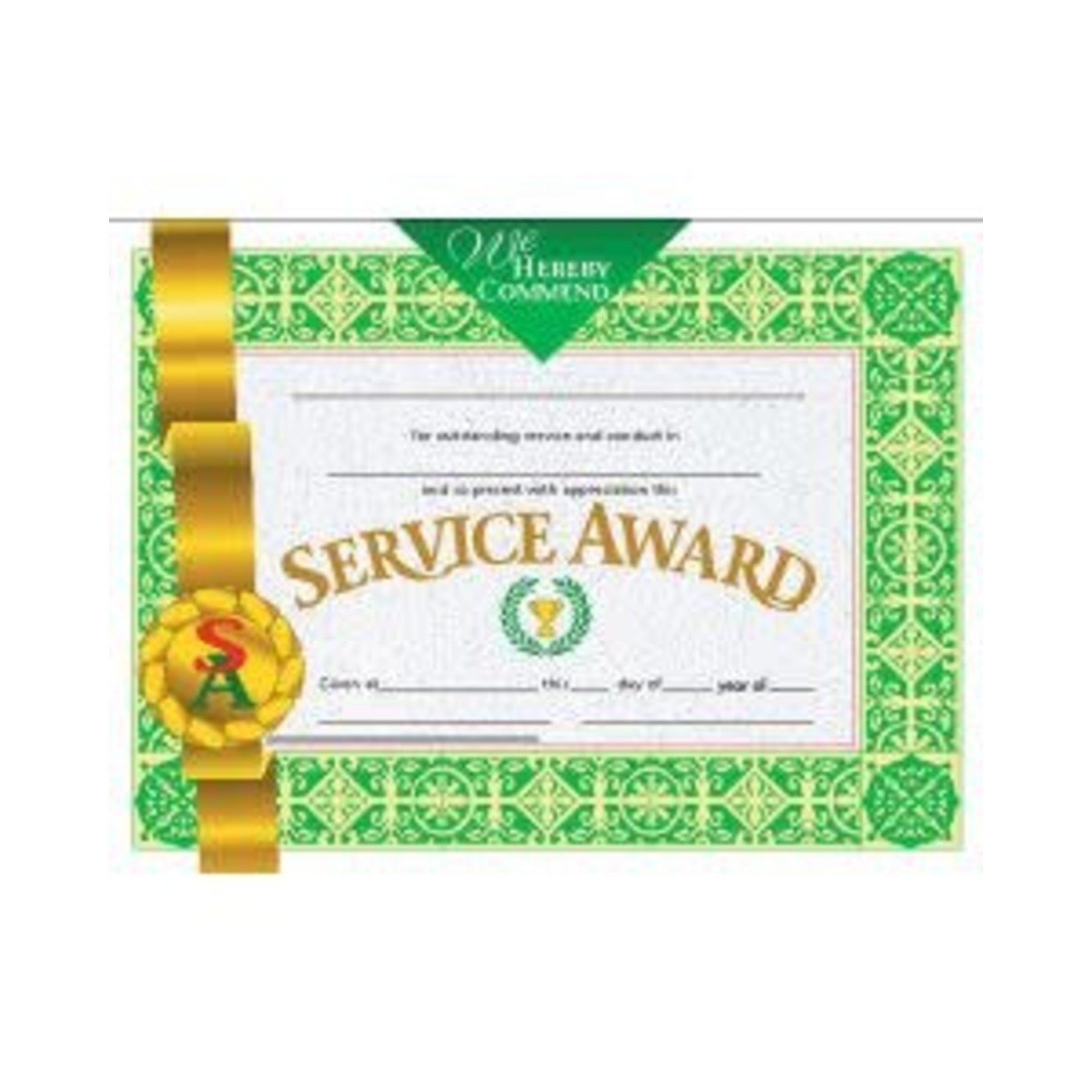 Recognition of Service Award Certificate, 8.5" x 11" - Pack of 30