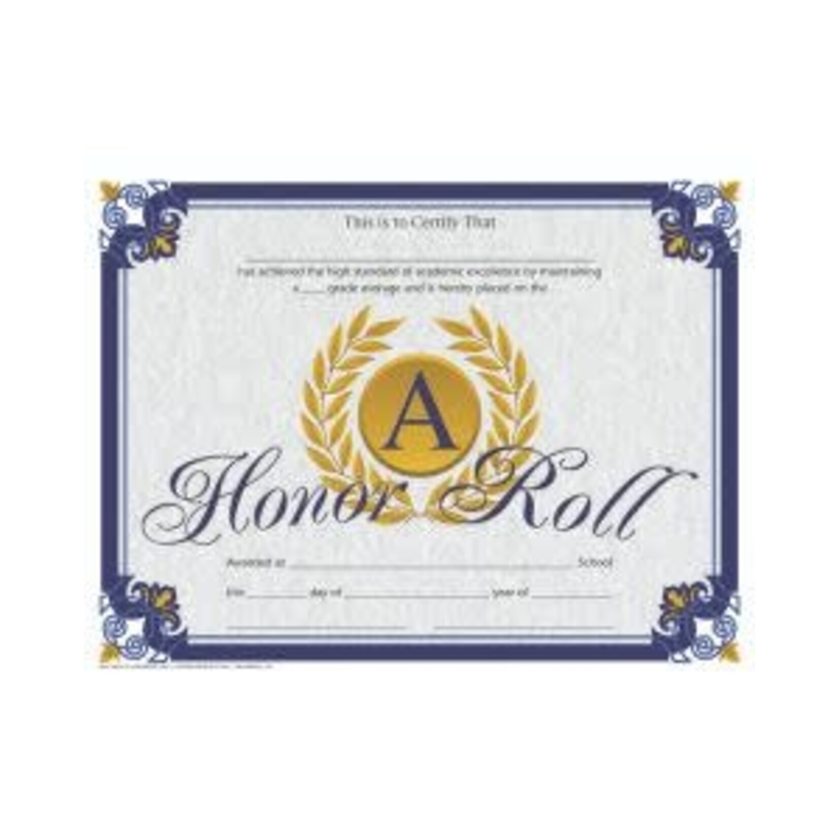 A Honor Roll Certificate, Gold Laurel Leaves