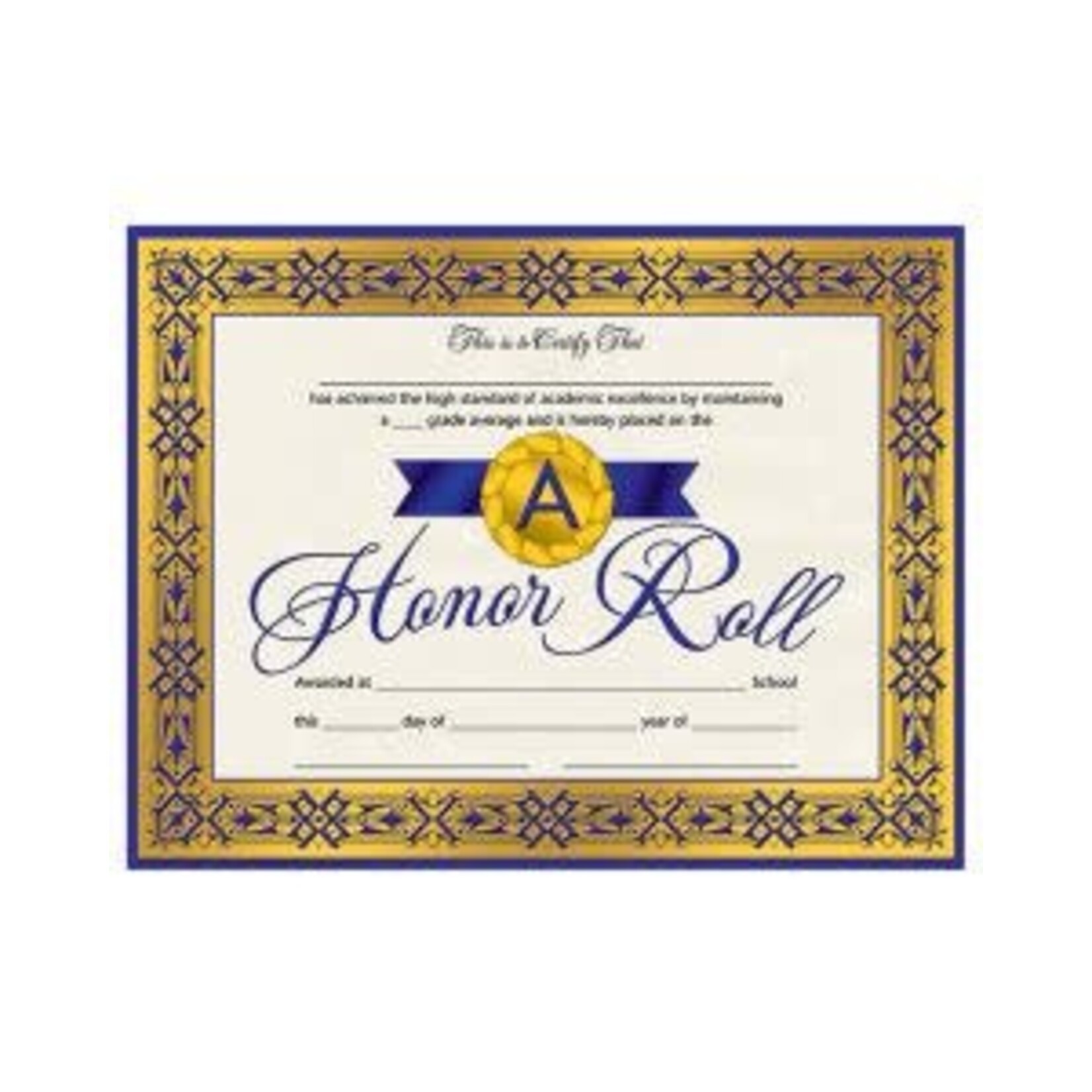 A Honor Roll Certificate, Blue Ribbon